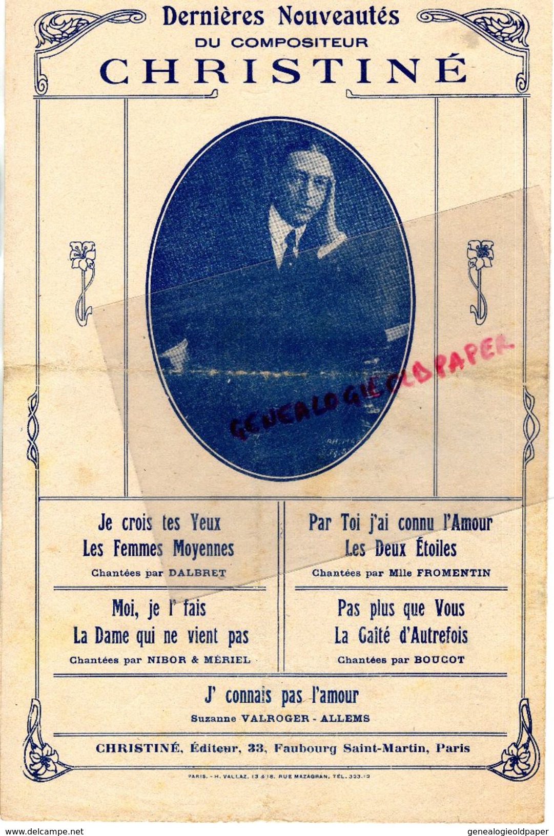 75-PARIS-PARTITION MUSICALE-PAS POUR MOI CREEE AUX FOLIES BERGERES -MISTINGUETT & MAURICE CHEVALIER-TREBITSCH -CHRISTINE - Partituren