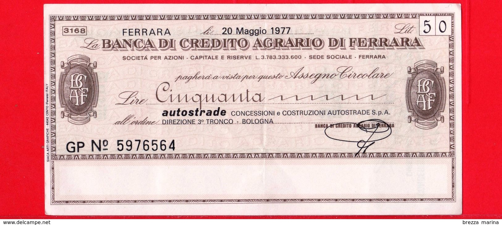 MINIASSEGNI - BANCA DEL CREDITO AGRARIO DI FERRARA - Autostrade  - FdS - BCAF.012 - [10] Chèques