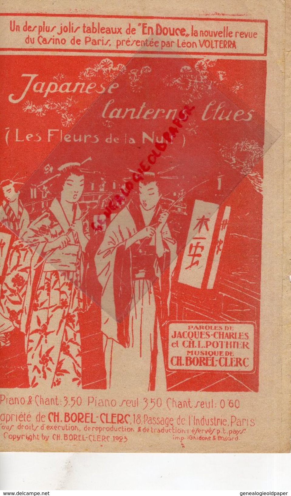75-CASINO DE PARIS-LEON VOLTERRA-JAPANESE LANTERNES BLUES-FLEURS DE LA NUIT-JAPON-JACQUES CHARLES-POTHIER-CH. BOREL 1923 - Partituras