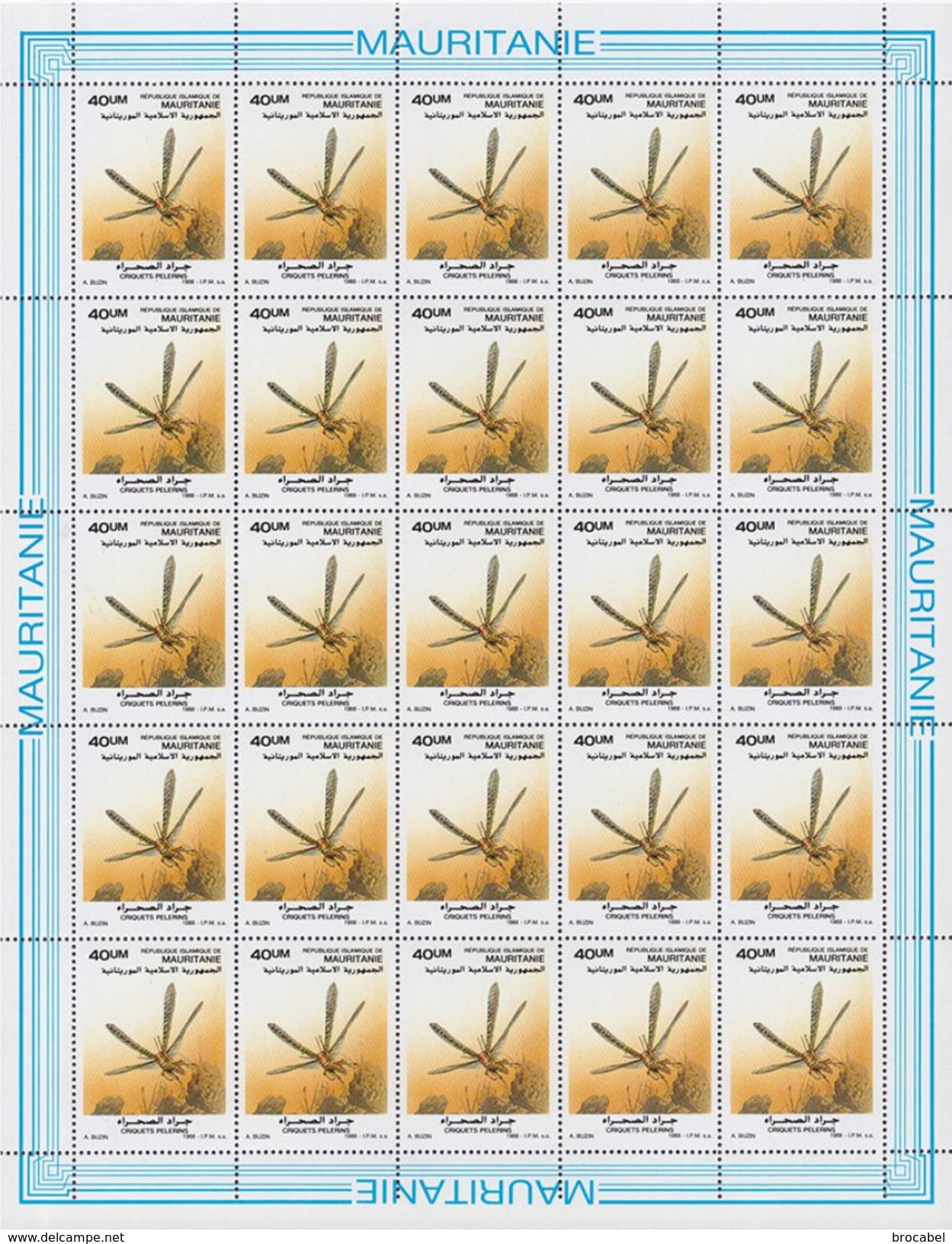 Mauritanie 06..** - Criquets / Parasites - 6 Full sheet / feuilles de 25 -Dessin de Buzin -MNH -