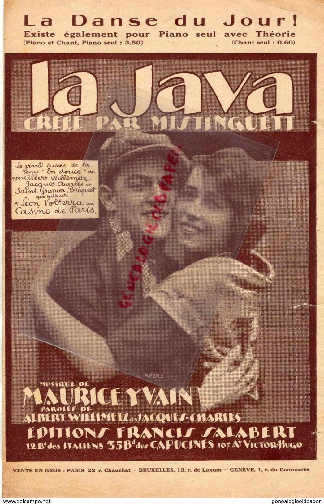 PARTITION MUSIQUE-LA JAVA PAR MISTINGUETT-MAURICE YVAIN-ALBERT WILLEMETZ-JACQUES CHARLES-CASINO DE PARIS VOLTERRA-1922 - Partitions Musicales Anciennes