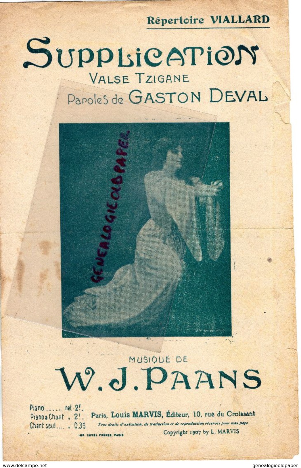 PARTITION MUSIQUE- SUPPLICATION-VALSE TZIGANE-GASTON DEVAL*VIALLARD- W.J. PAANS-EDITEUR LOUIS MARVIS PARIS-1907 - Noten & Partituren