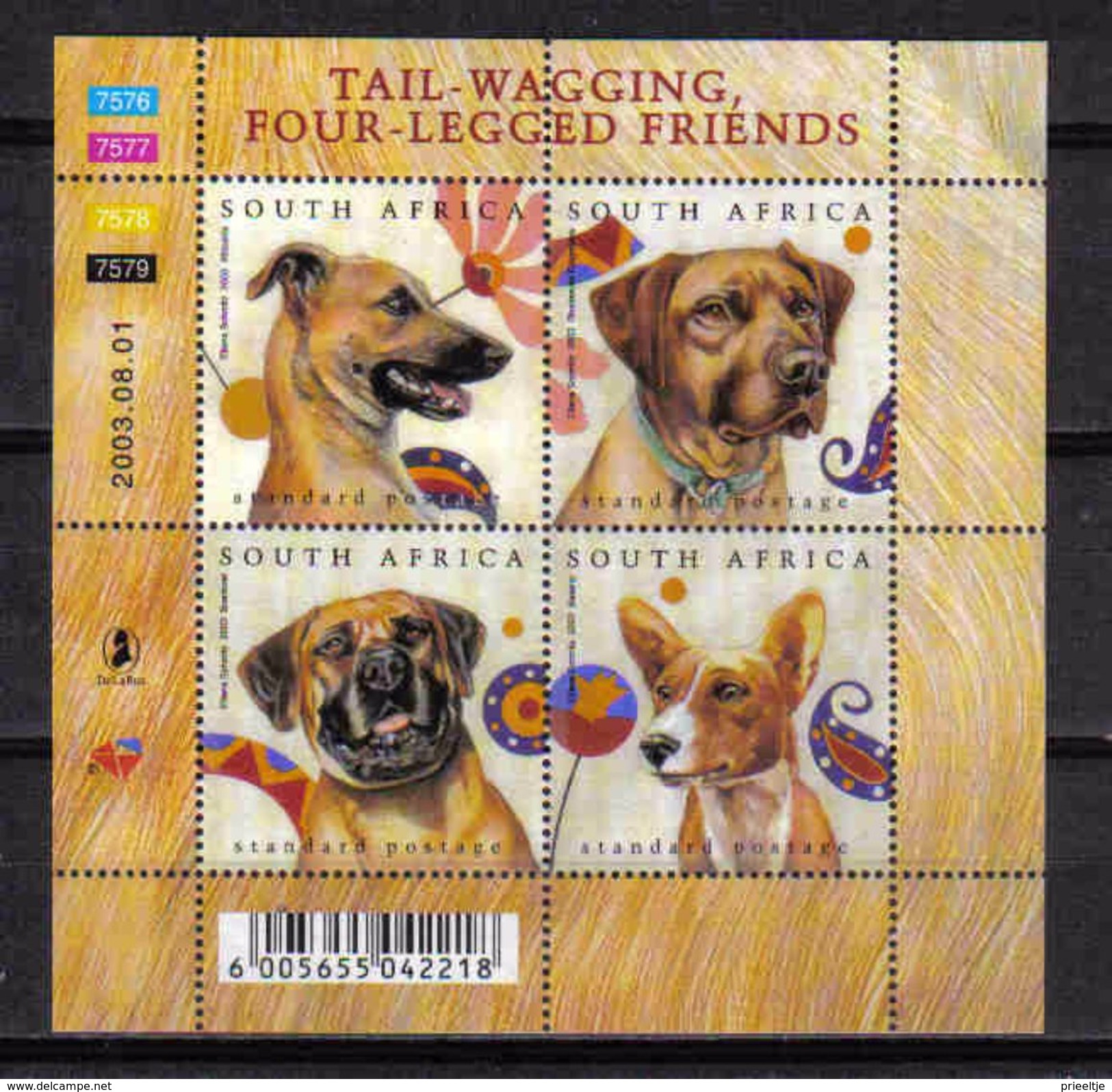 S. Africa 2003 Dogs Sheet Y.T. 1255/1258 ** - Blocks & Sheetlets