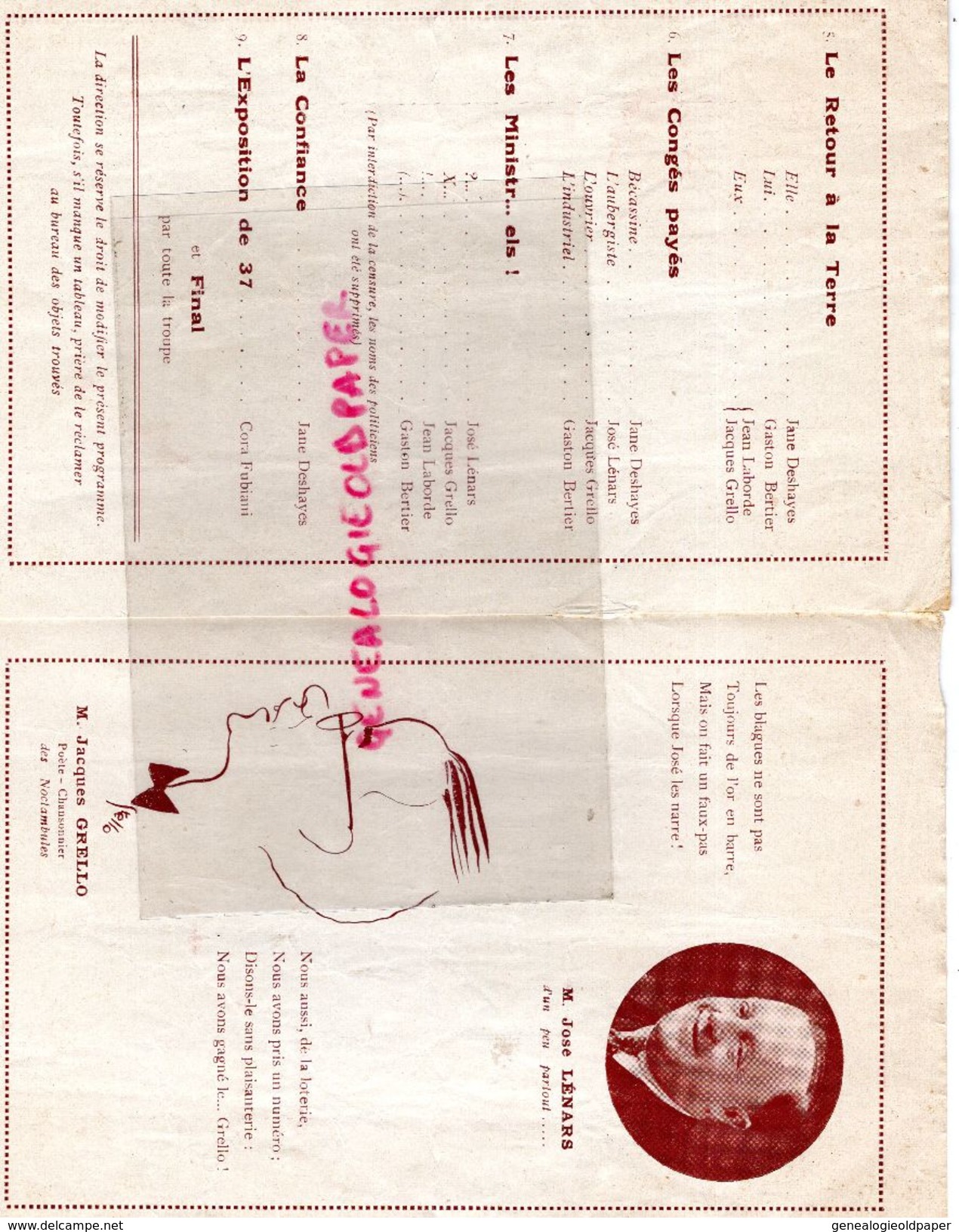 16- CONFOLENS-RARE PROGRAMME CHANSONNIERS MONTMARTRE-SALLES DES FETES 16 -11-1935-MARCEL LUCAS-JEAN LABORDE-GOULEBENEZE- - Programme