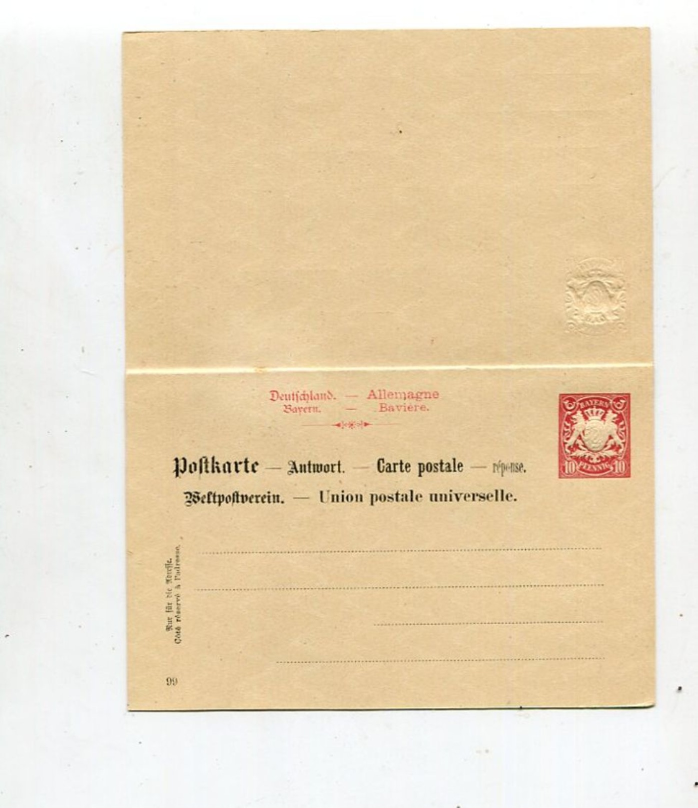 Bayern / 1899 / Postkarte Mit Antwortteil Mi. P 24II/08x ** (00606) - Other & Unclassified