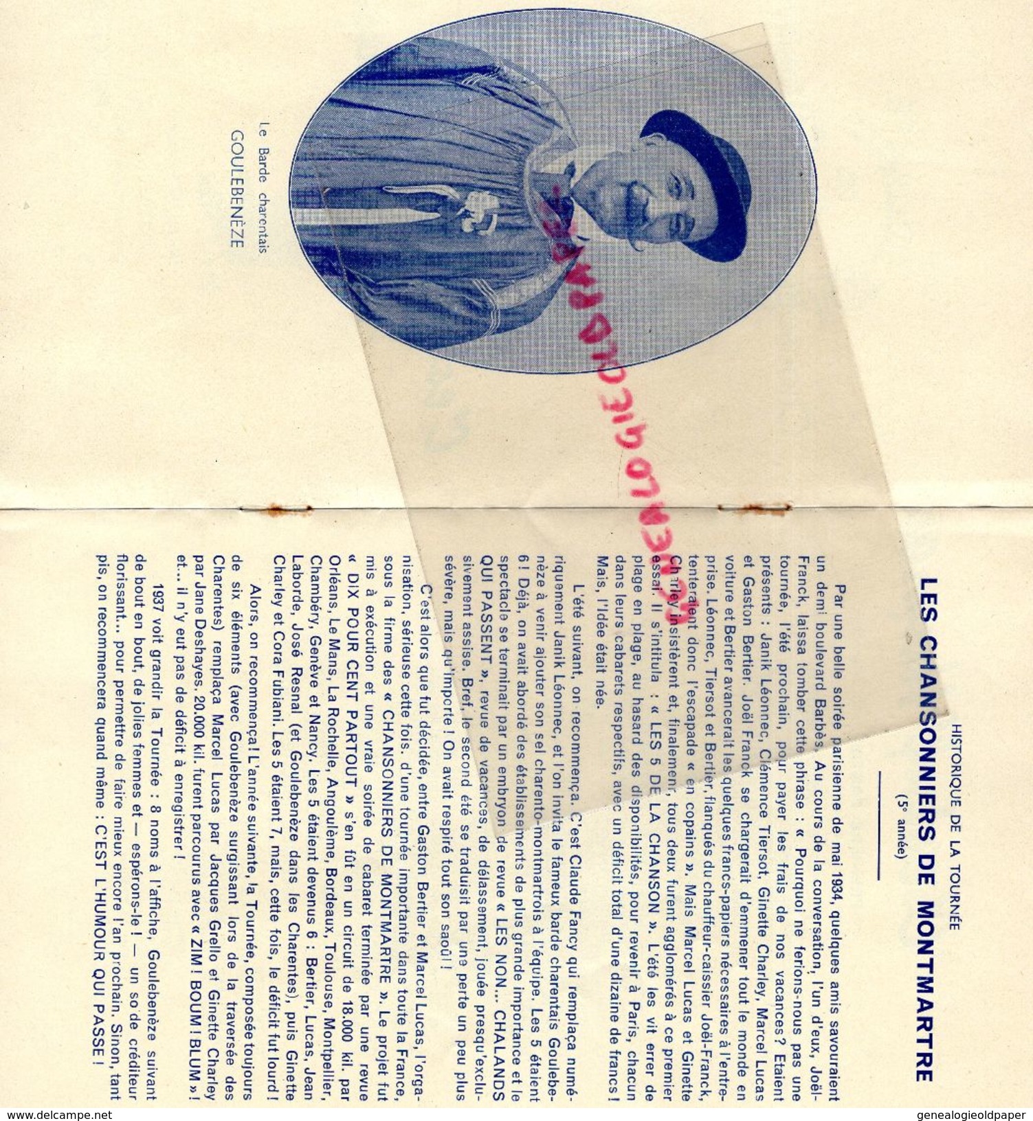 16- CONFOLENS-RARE PROGRAMME CHANSONNIERS MONTMARTRE-SALLES DES FETES 28-10-1936-BERTIER-GRELLO-LABORDE-GOULEBENEZE- - Programs