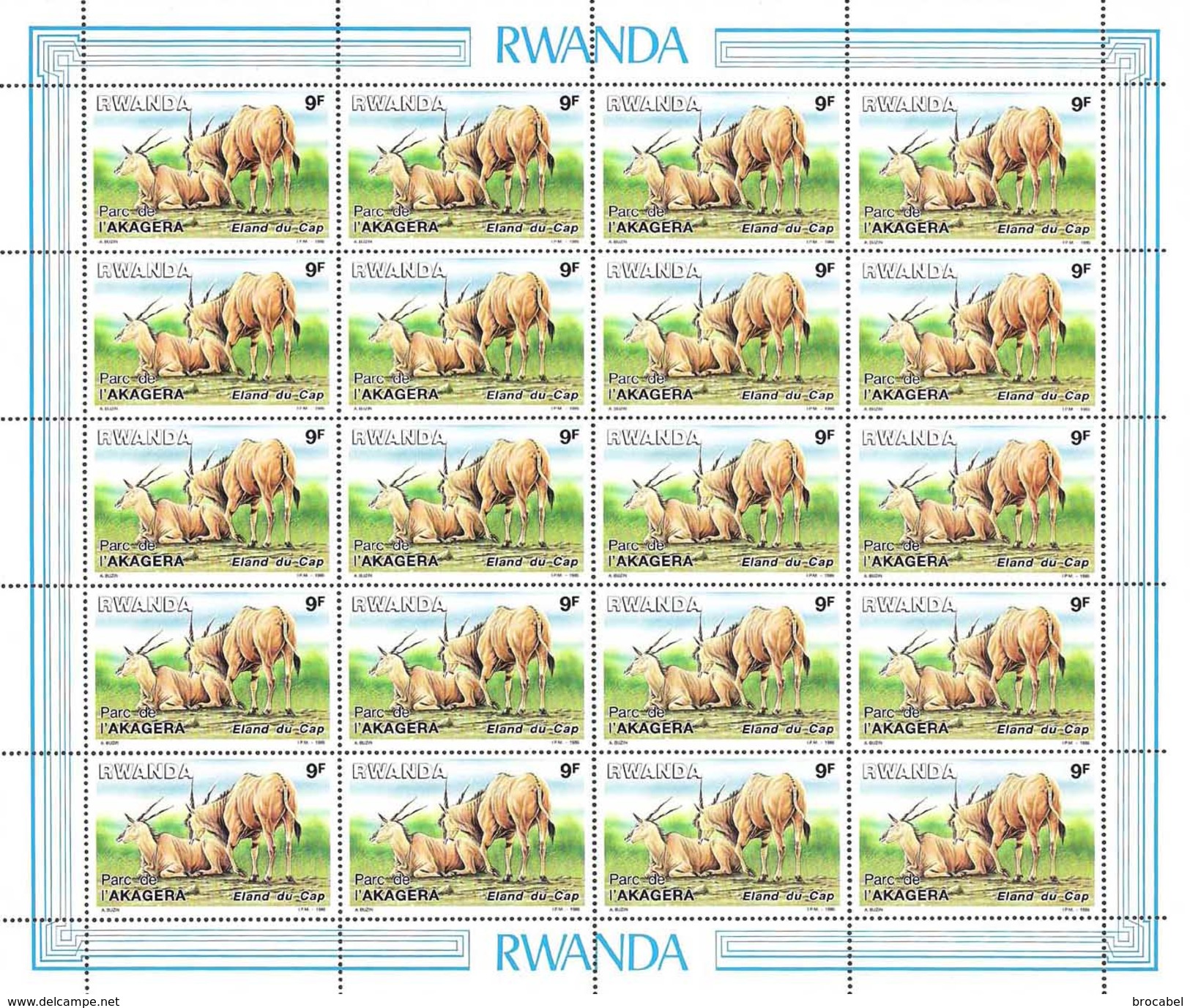 Rwanda 1281...** 90F Akagera III -MNH- 5 Sheet / Feuilles De 20 - Dessin De Buzin - Neufs