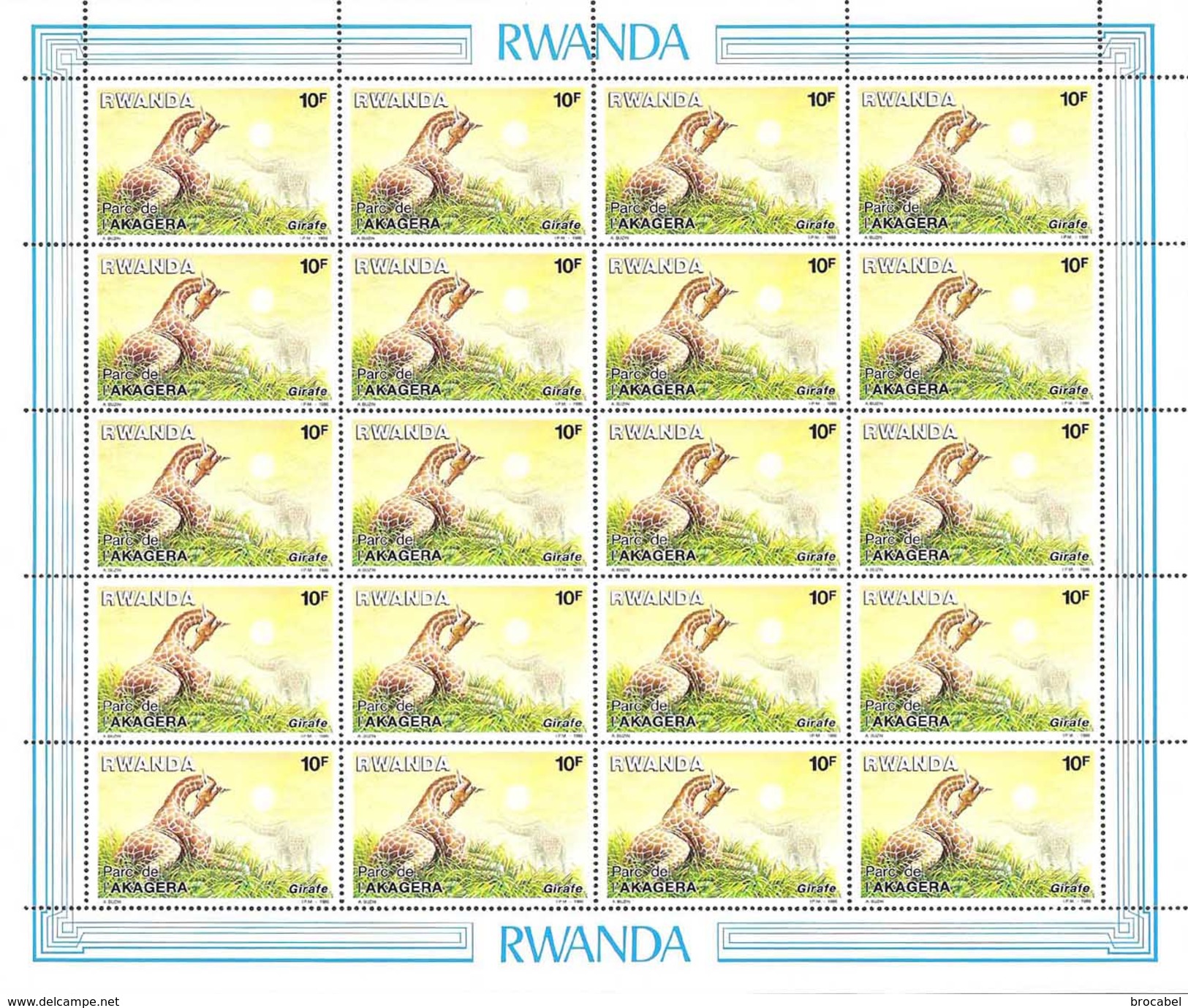 Rwanda 1281...** 90F Akagera III -MNH- 5 Sheet / Feuilles De 20 - Dessin De Buzin - Neufs