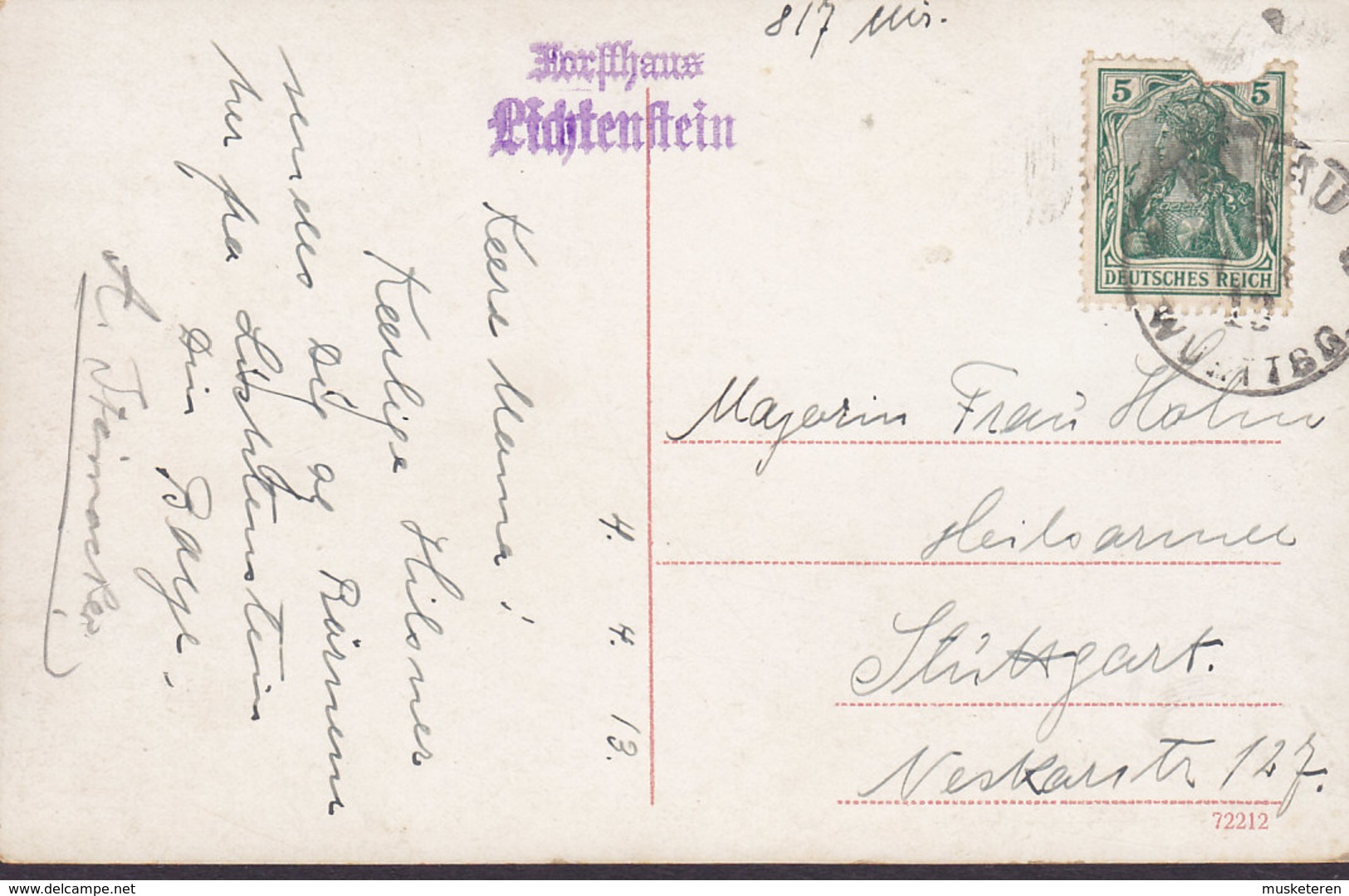 Germany PPC Lichtenstein Mit Honau HONAU 1913 (2 Scans) - Reutlingen