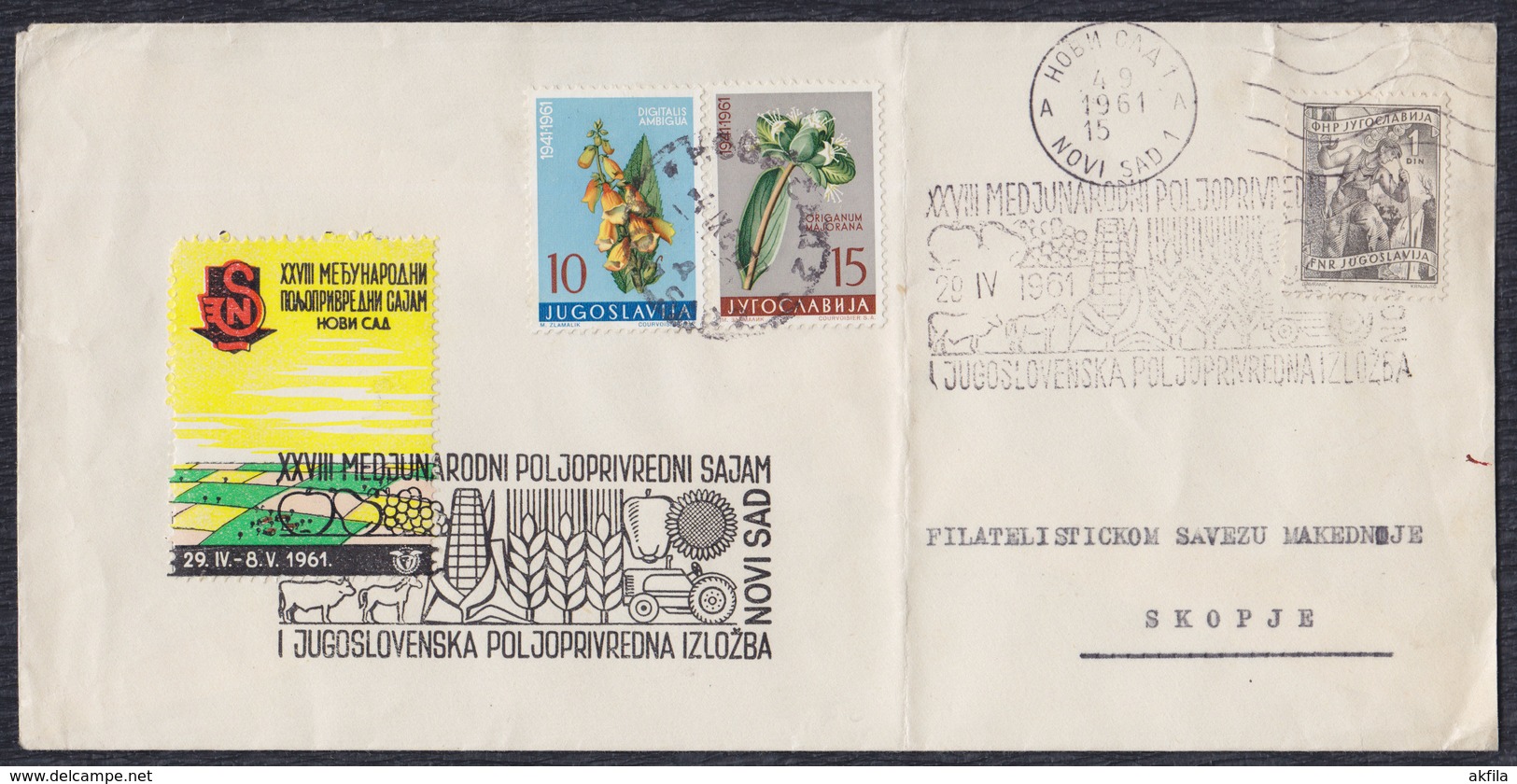 Yugoslavia 1961 Letter With Novi Sad Agricultural Fair Label And Commemorative Postmark - Briefe U. Dokumente