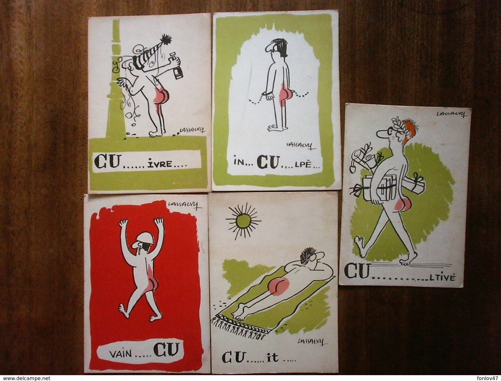 LOT DE 5 CARTES HUMOUR LASSALVY - Lassalvy