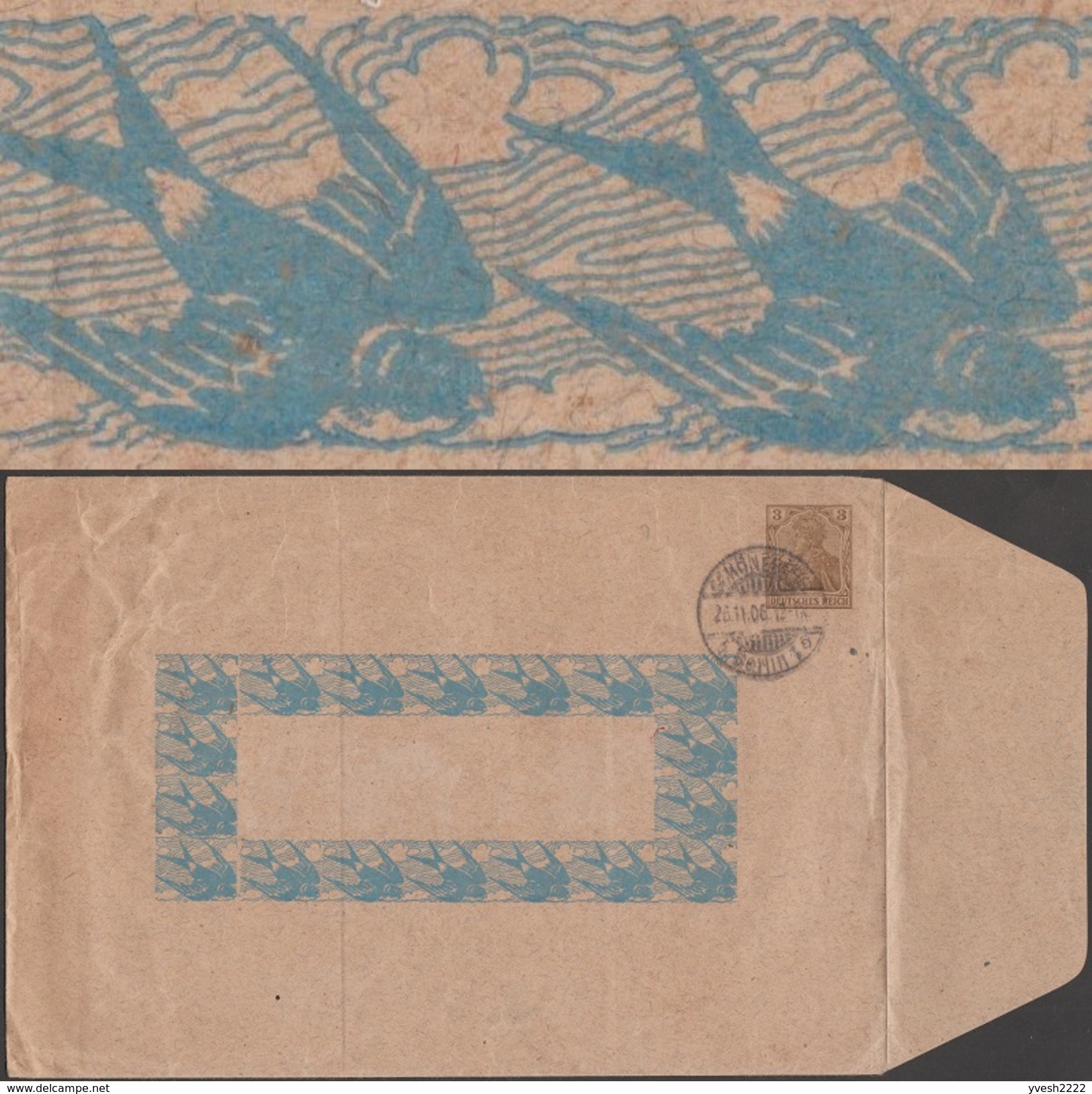 Allemagne 1906. Enveloppe, Entier Timbré Sur Commande. Hirondelles - Rondini