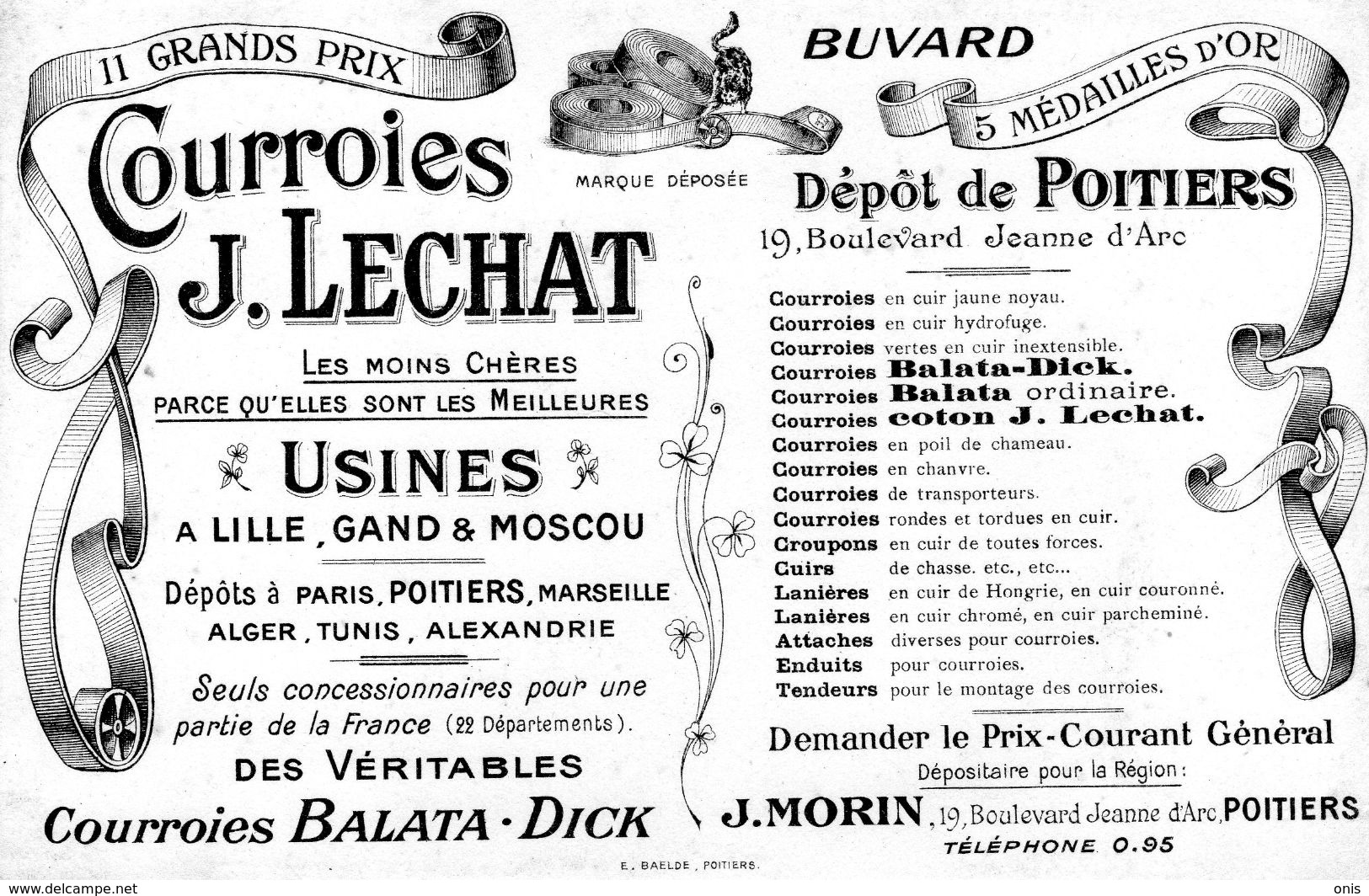 3 Buvards :Poitiers-La Rochelle Tissus PAROTIN ;   Encaustique MENU - Courroies LECHAT-BALATA ,Dépôt De Poitiers MORIN. - Otros & Sin Clasificación