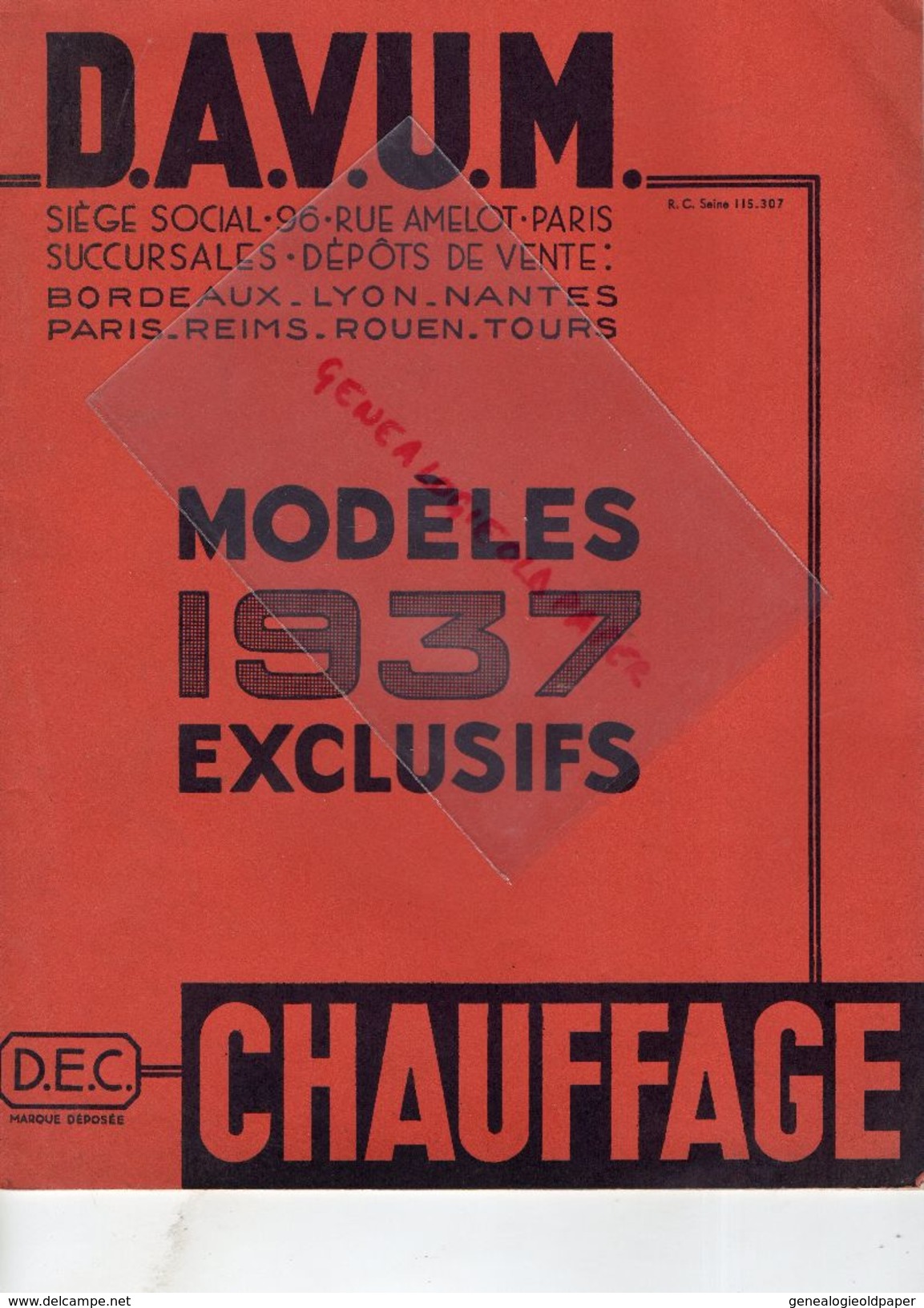 37- TOURS- PARIS- BORDEAUX-LYON-NANTES-REIMS- RARE CATALOGUE DAVUM 1937- CHAUFFAGE -96 RUE AMELOT-D.A.V.U.M.-POELE BOIS - Artesanos