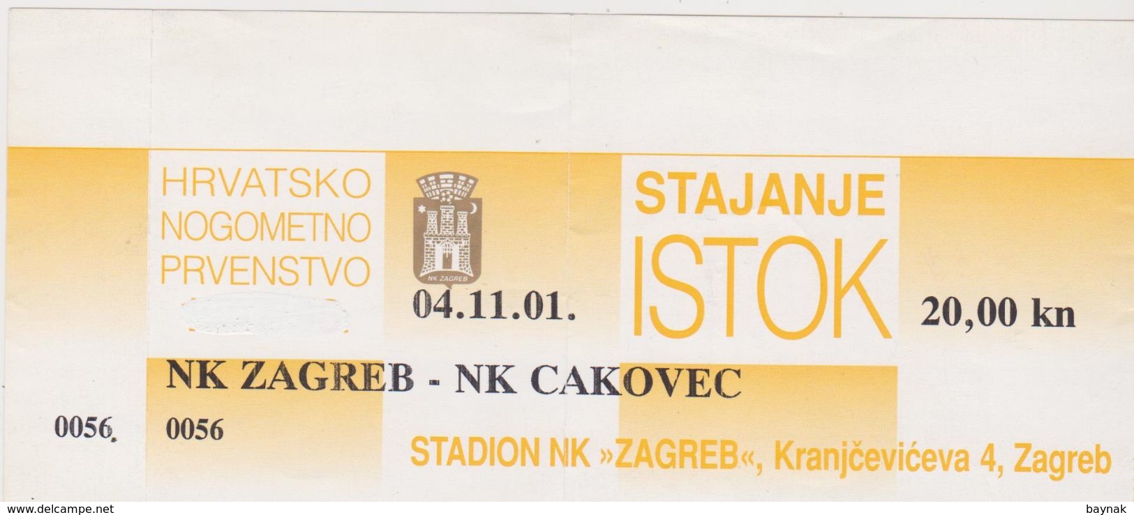 NK  ,, ZAGREB ,, Vs  NK  .. CAKOVEC ,, --  FOOTBALL TICKET  --  2001 - Eintrittskarten