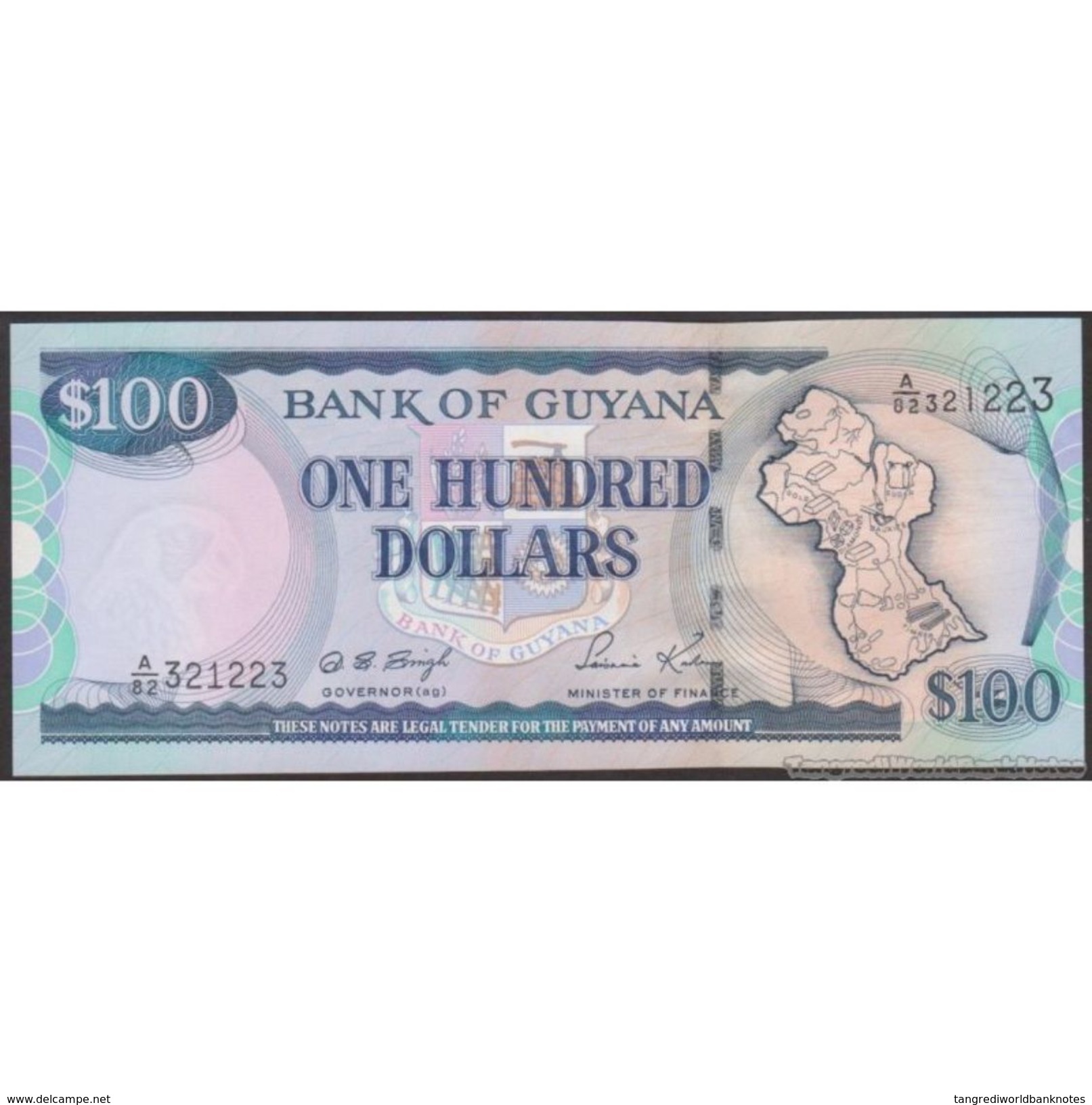 TWN - GUYANA 31c - 100 Dollars 2005 Prefix A/82 - Signatures: D. Singh & Kowlessar UNC - Guyana