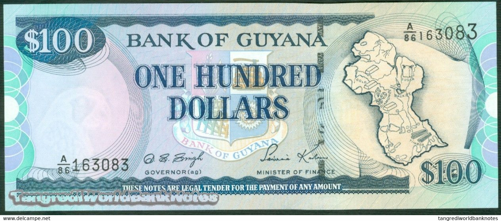 TWN - GUYANA 31c - 100 Dollars 2005 Prefix A/86 - Signatures: D. Singh & Kowlessar UNC - Guyana