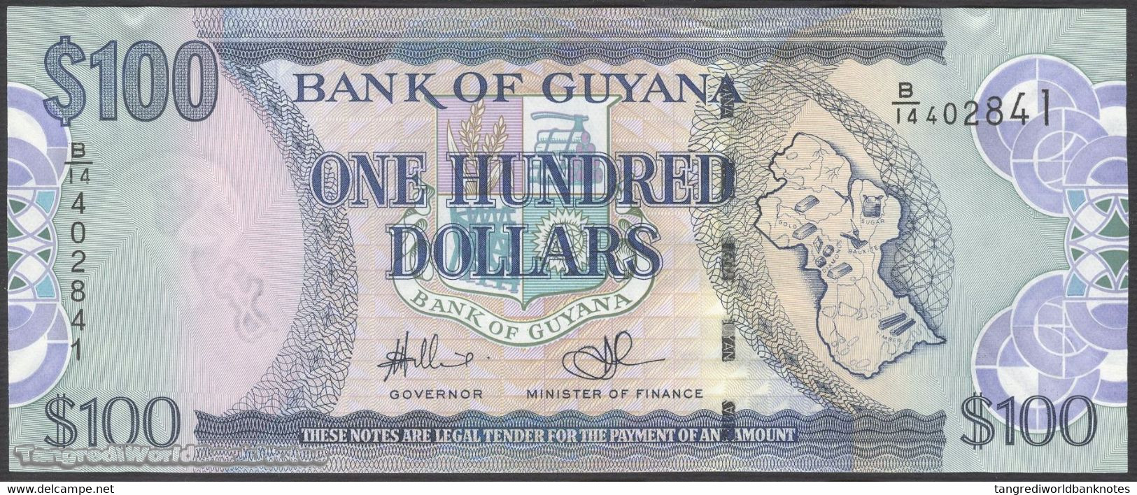 TWN - GUYANA 36b1 - 100 Dollars 2009 Prefix B/14 - Signatures: Williams & A. Singh UNC - Guyana