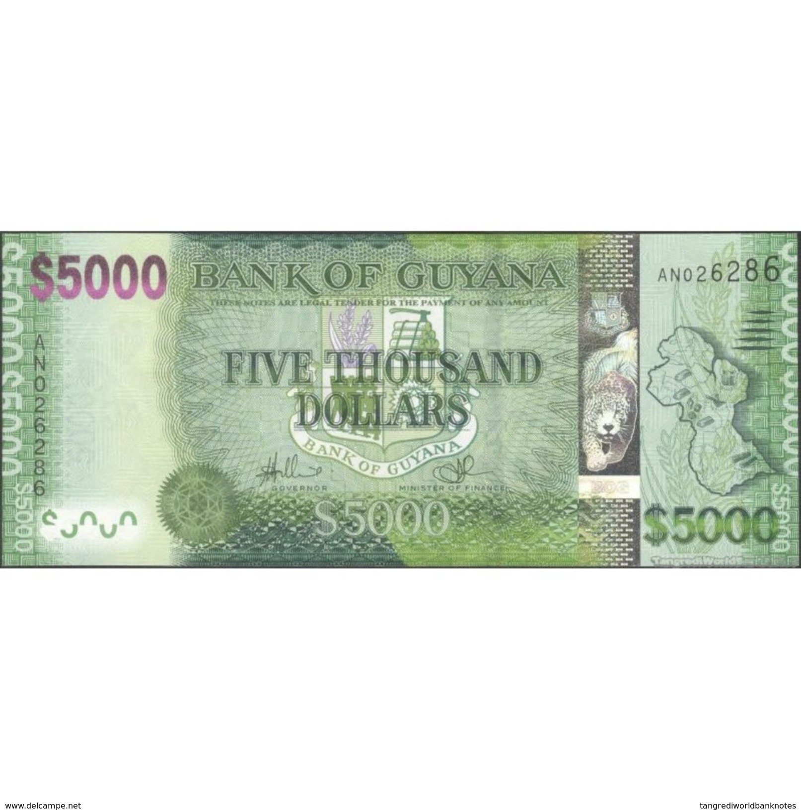 TWN - GUYANA 40 - 5000 5.000 Dollars 2013 Prefix AN - Signatures: Williams & A. Singh UNC - Guyana