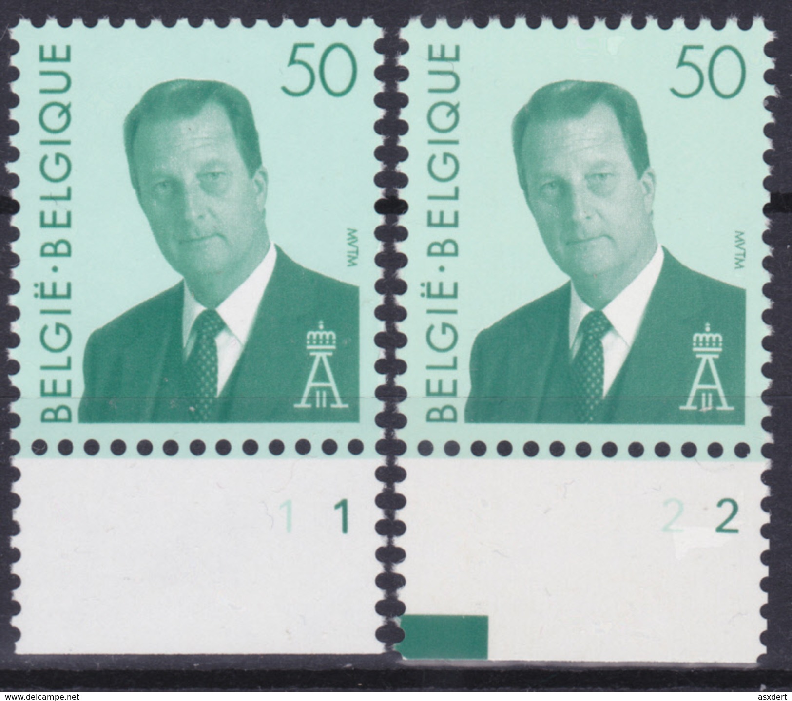 Albert II 2551 ** Pl. 1-2 Type MVTM Groene Gom / Verte - 1991-2000