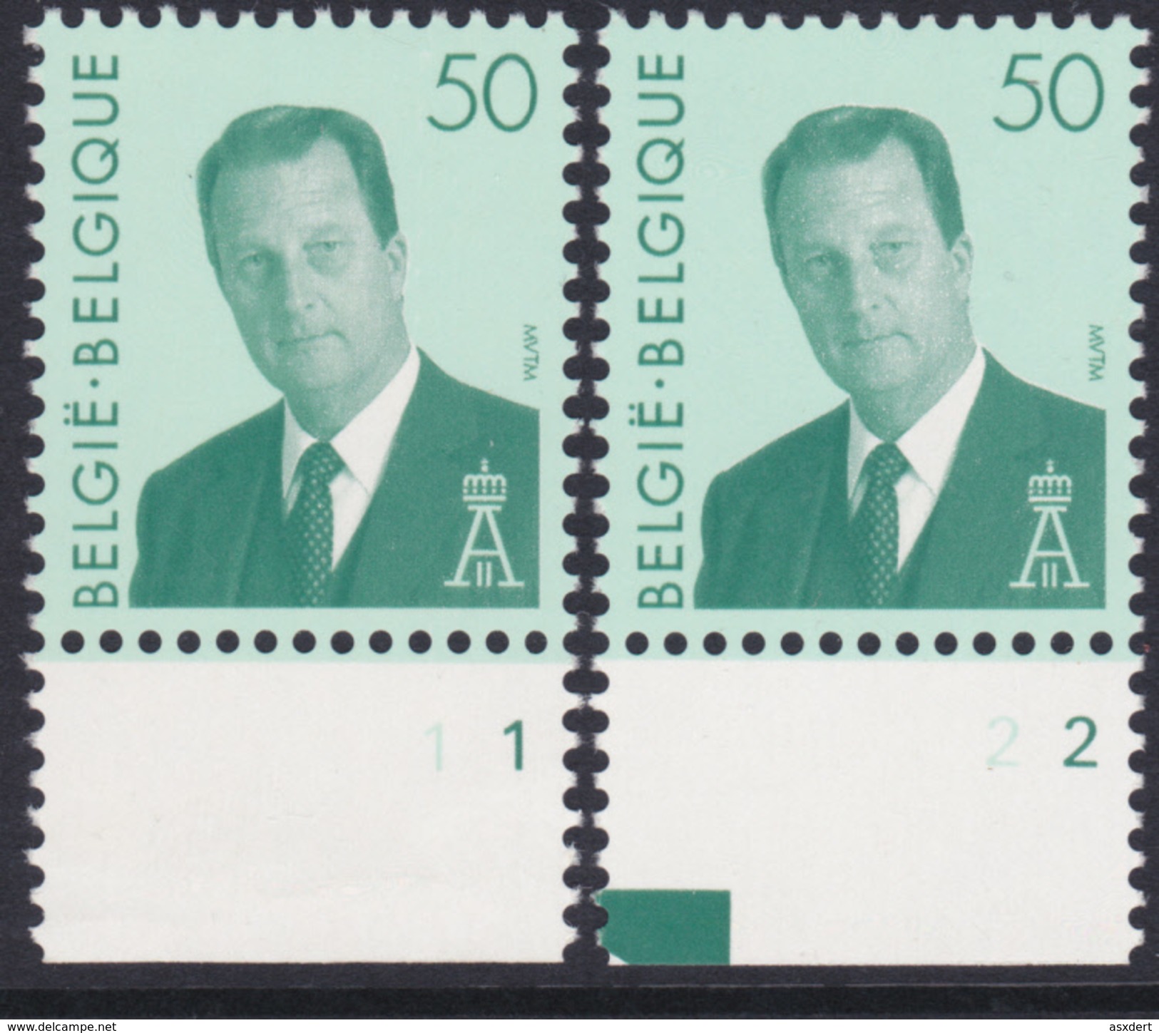 Albert II 2551 ** Pl. 1-2 Type MVTM Groene Gom / Verte - 1991-2000