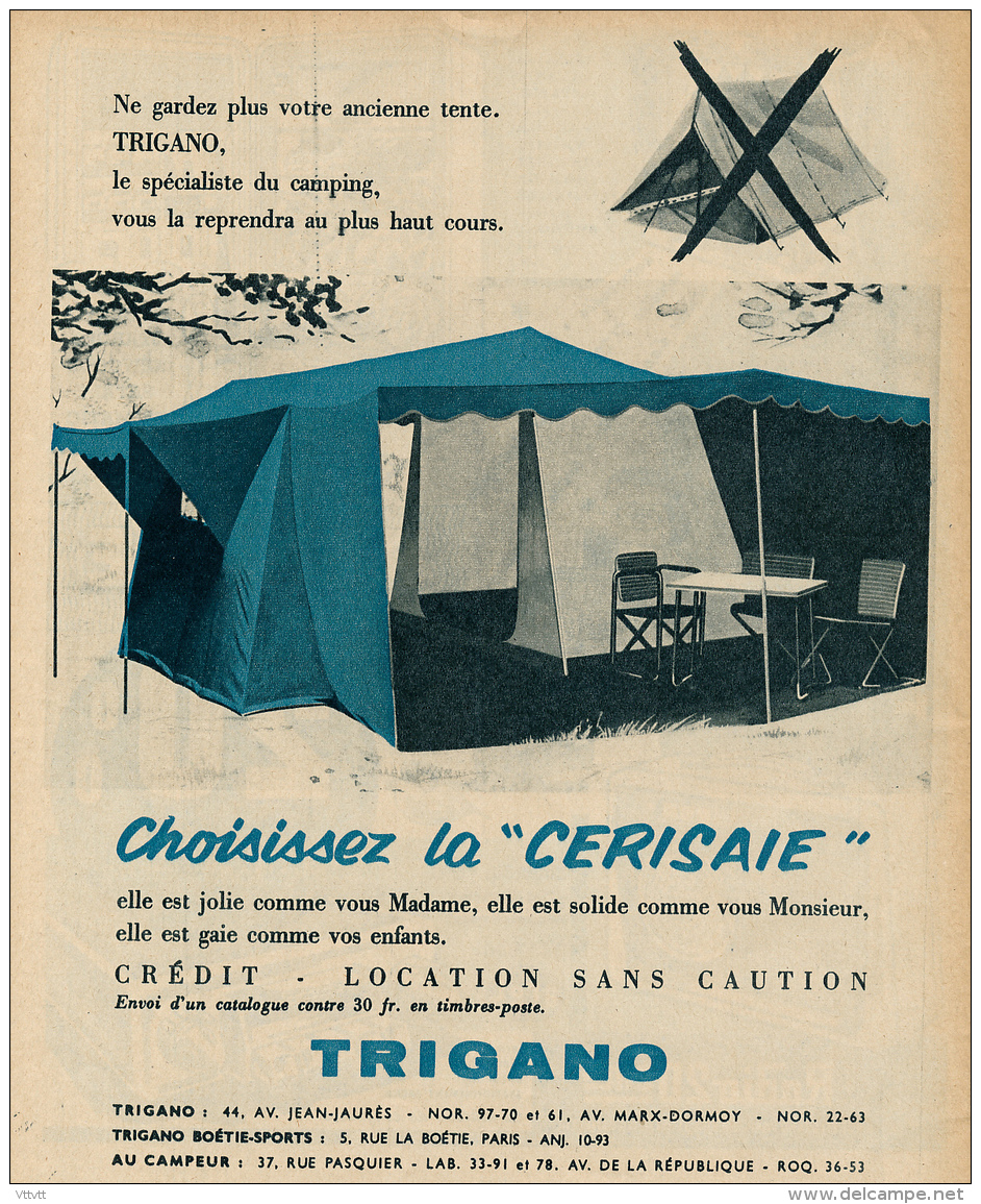 Ancienne Publicité (1958) : TRIGANO, Tente De Camping La Cerisaie... - Advertising