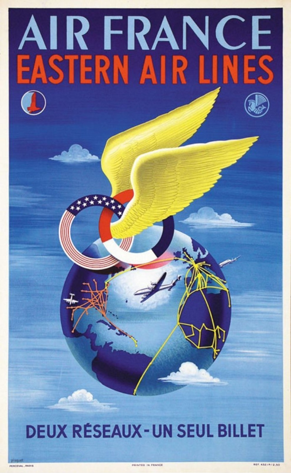 Air France Eastern Air Lines 1950 - Postcard - Poster Reproduction - Publicité