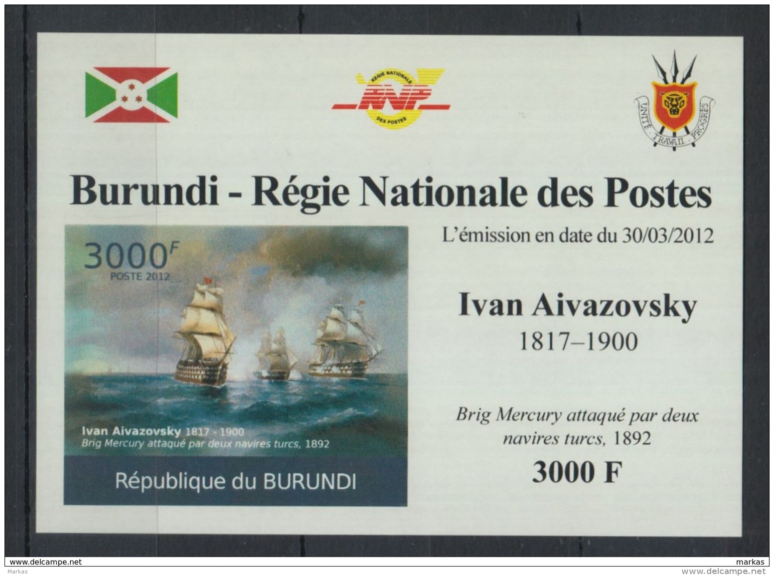 U59. Burundi - MNH - Art - Ivan Aivazovsky - 2012 - Deluxe - Imperf - Autres & Non Classés