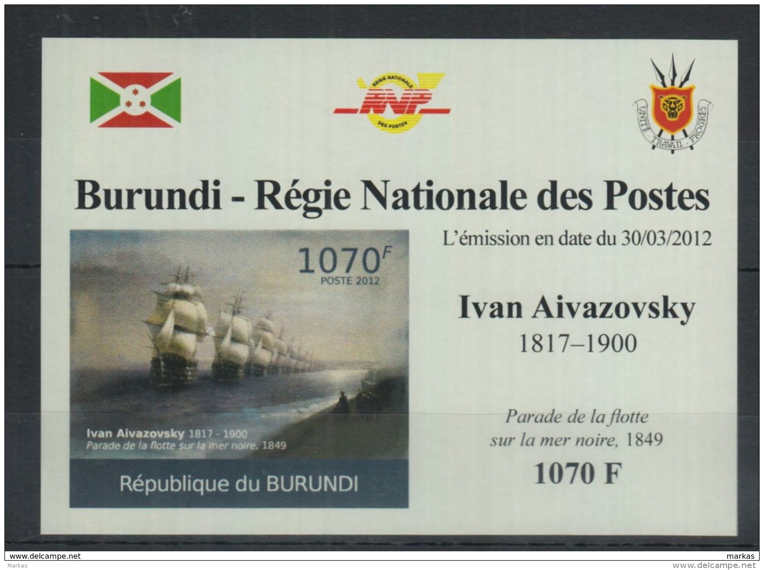 U59. Burundi - MNH - Art - Ivan Aivazovsky - 2012 - Deluxe - Imperf - Autres & Non Classés