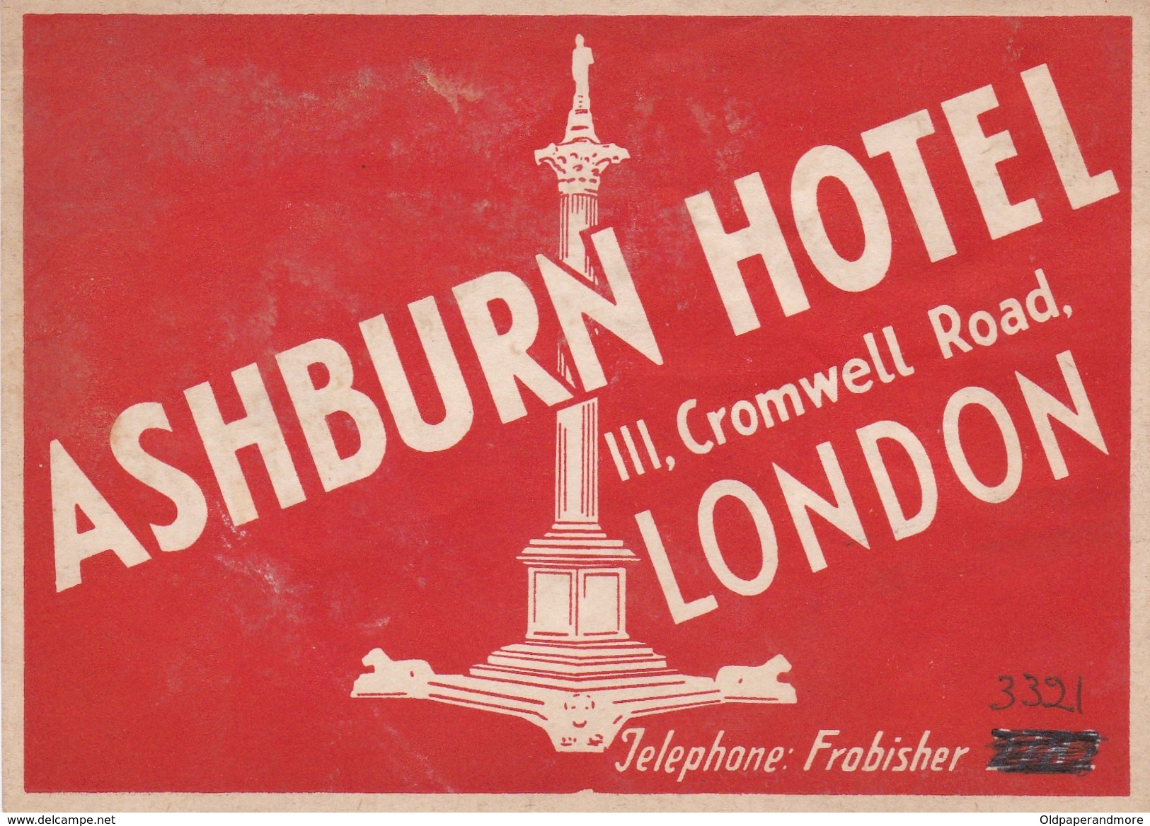 ENGLAND  -  HOTEL LUGAGGE  LABEL - ASHBURN HOTEL - LONDON - Hotel Labels