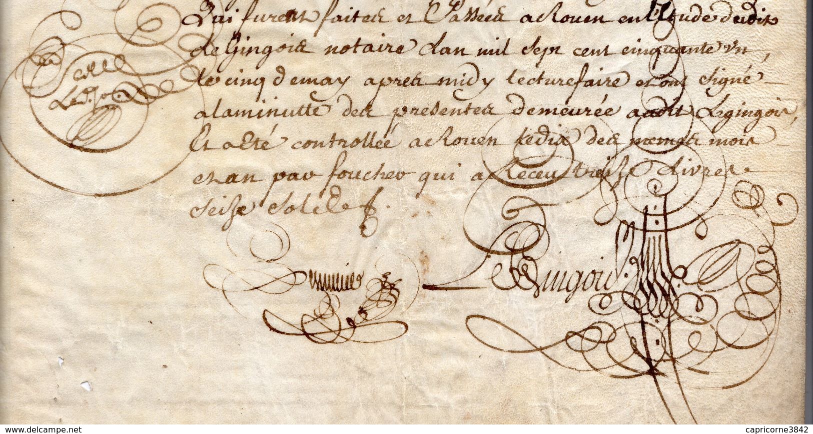 1751 - Parchemin Manuscrit Sur Peau (2  Pages) Cachet Généralité De Rouen De 2 Sols - Timbri Generalità