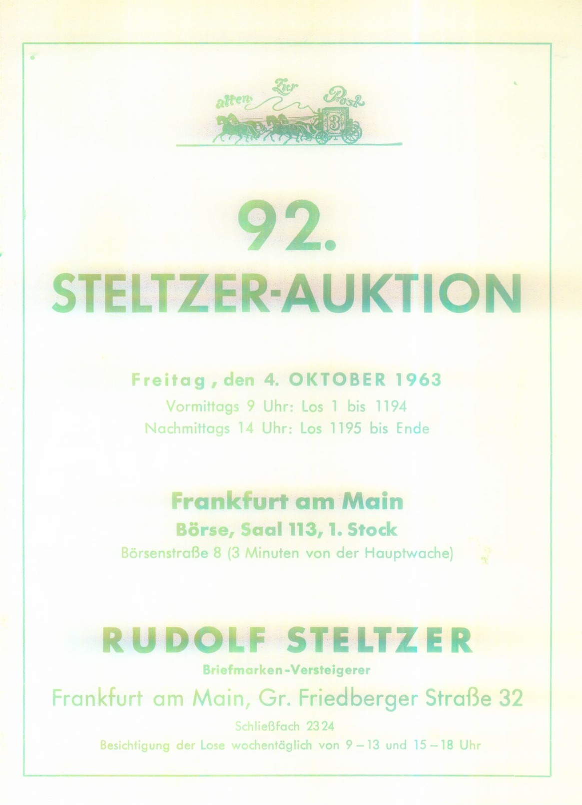 92. Steltzer - Auktion 1963 - Früher Katalog - Auktionskataloge