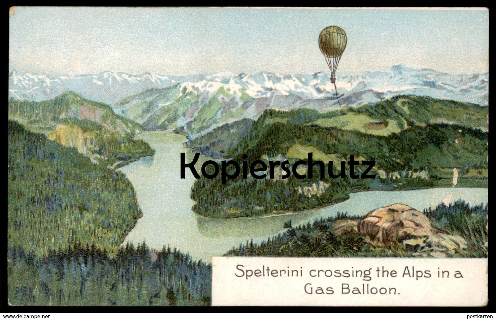 ALTE LITHO POSTKARTE SPELTERINI CROSSING THE ALPS IN A GAS BALLOON Expedition Ansichtskarte AK Postcard Cpa - Missionen