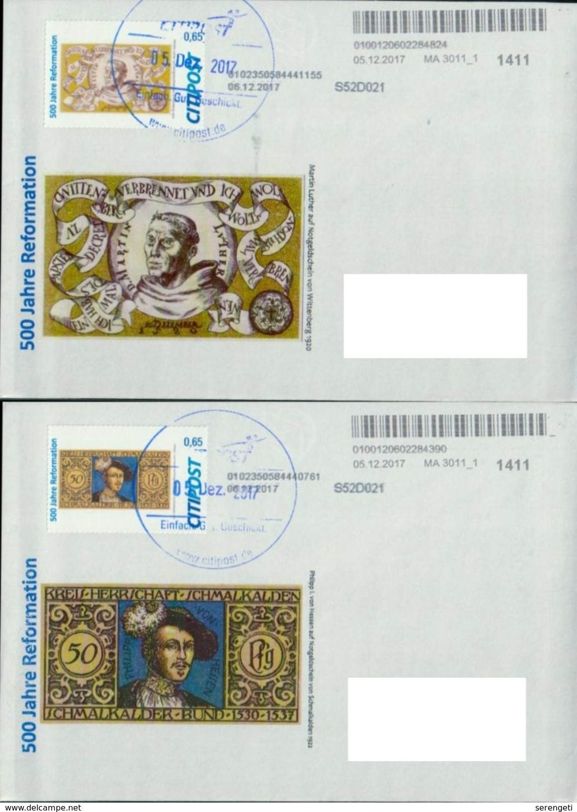 Deutschland Citipost '500 J. Reformation, Luther Melanchthon Müntzer' / Germany '500th Ann. Of Reformation' FDC 2017 - Christentum