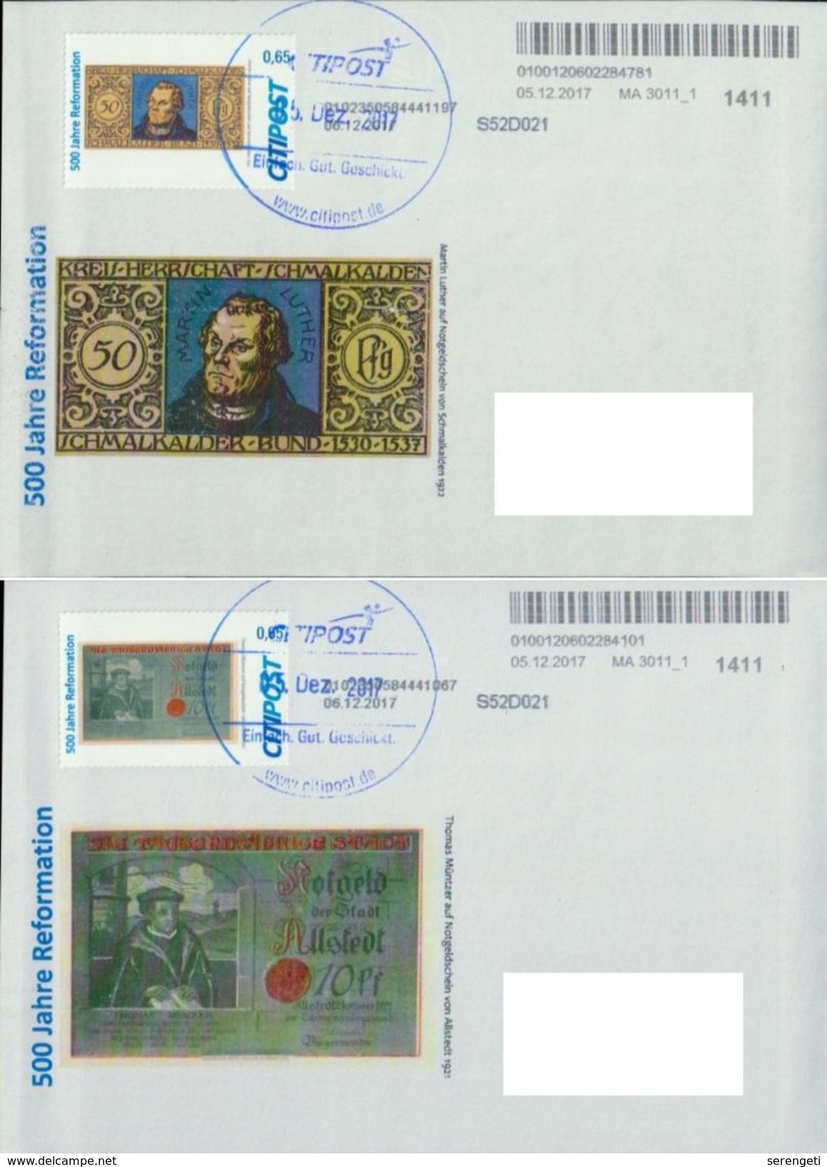 Deutschland Citipost '500 J. Reformation, Luther Melanchthon Müntzer' / Germany '500th Ann. Of Reformation' FDC 2017 - Christentum