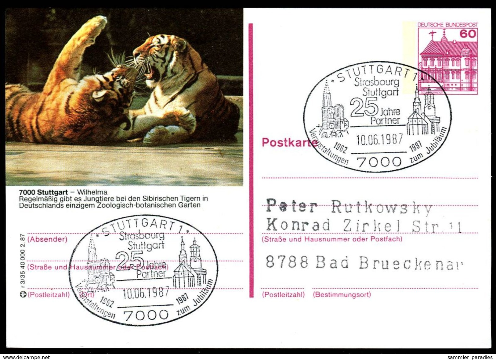 83595) BRD - P 138 - R3/35 - Ortsgleich OO Gestempelt - 7000 Stuttgart, Ilhelma Tiger - Bildpostkarten - Gebraucht