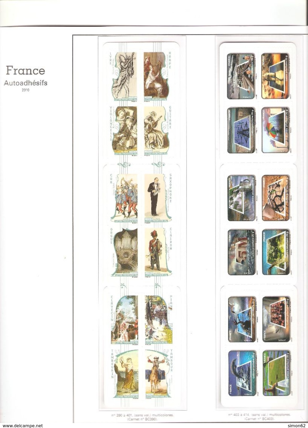 FRANCE COLLECTION COMPLETE ANNEE 2010/2011 AVEC BLOCS  CARNETS  TIMBRES AUTOADHESIFS DANS ALBUM YVERT TELLIER AVEC POCHE