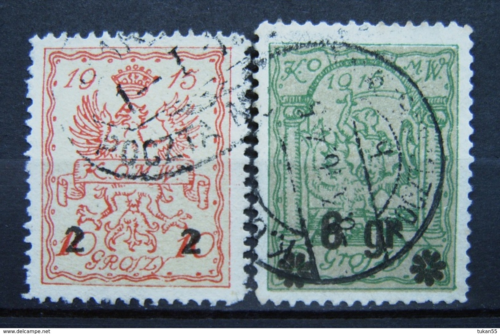 Polen Stadtpost Warschau 1915 - 1916 Mi.Nr.7a,10a Aufdruck Gestempelt      (R445) - Used Stamps