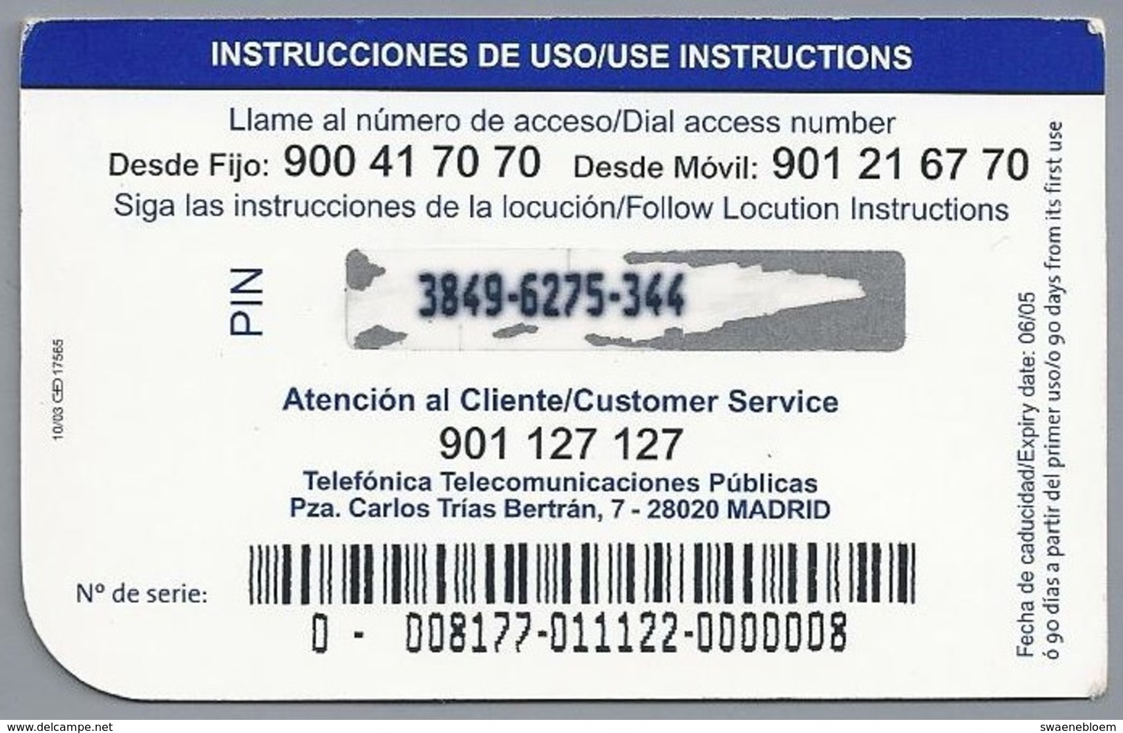 ES.- Telefonica De Espana. Tarjeta Multidestino De TTP. Telefonica. 2 Scans - Telefonica