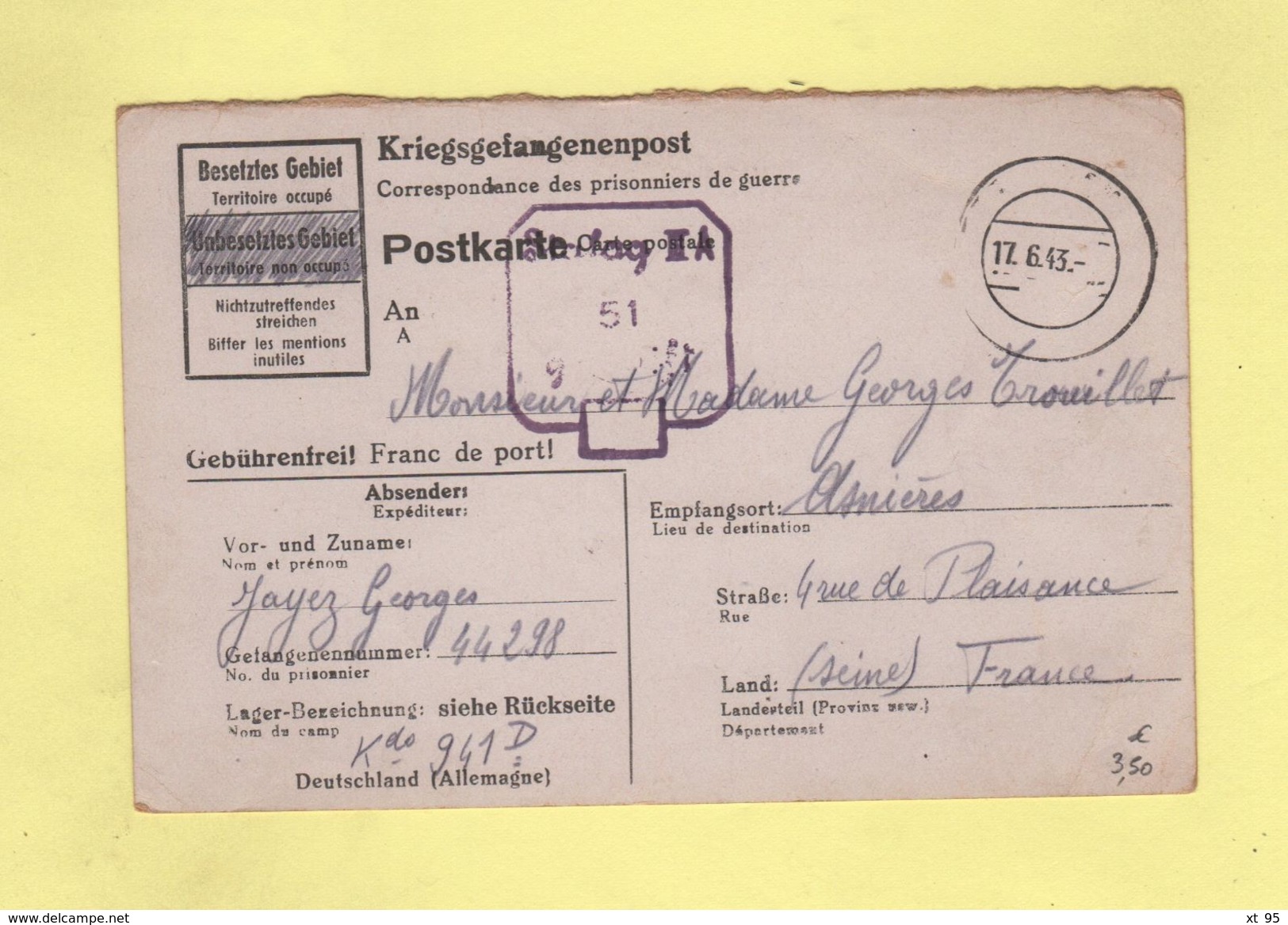 Correspondance De Prisonniers De Guerre - Stalag IIIA - 1942 - WW II