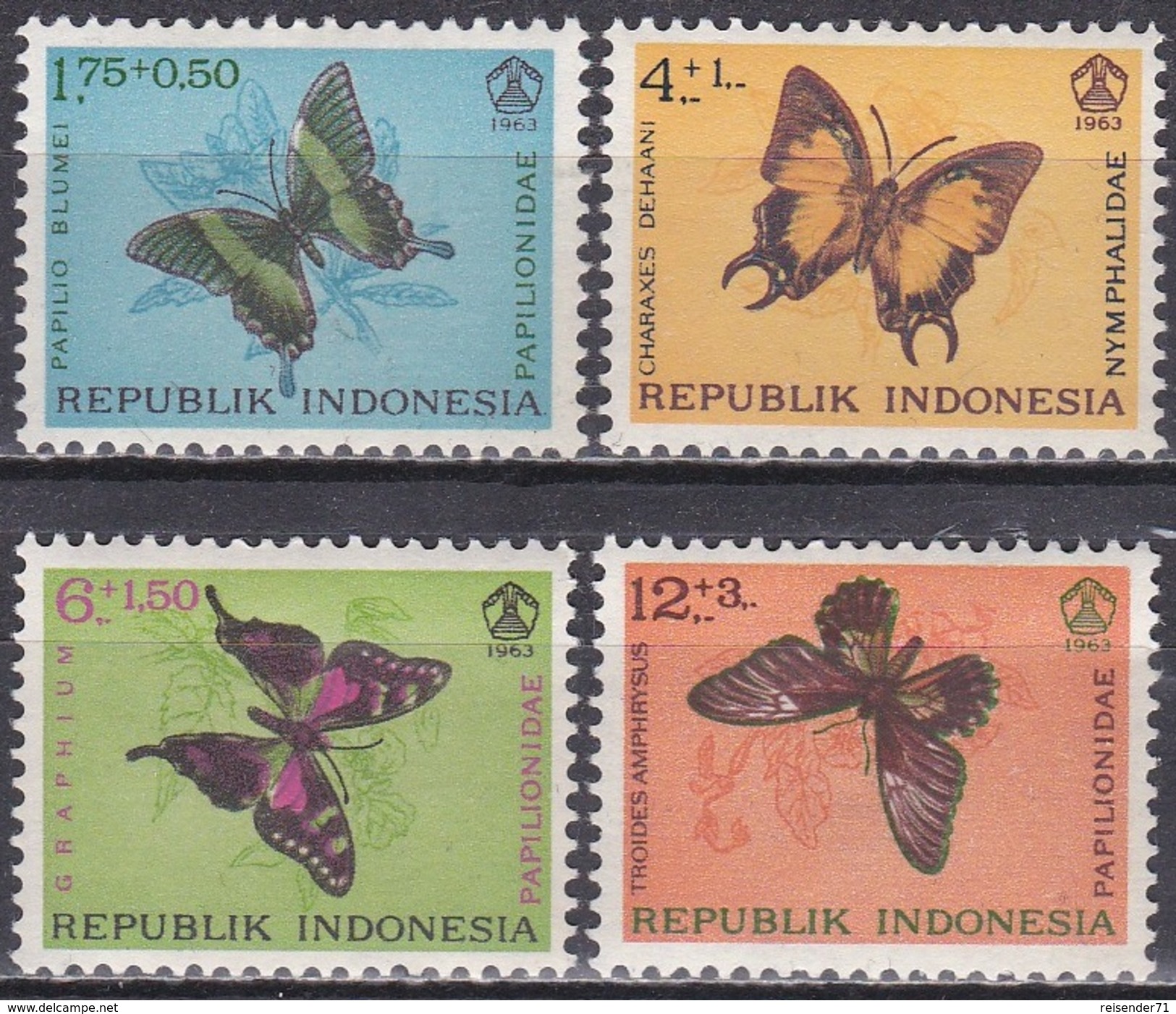 Indonesien Indonesia 1963 Tiere Fauna Animals Schmetterlinge Butterflies Insekten Insects, Mi. 421-4 ** - Indonesien