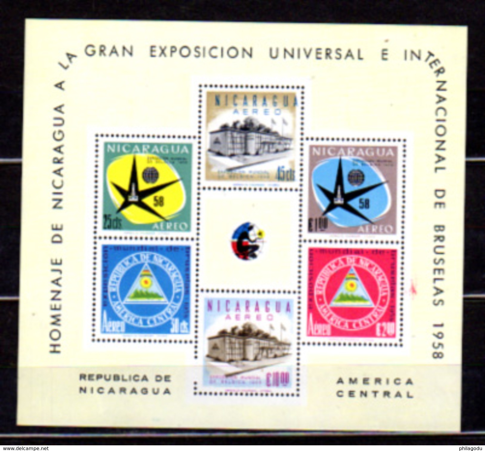 1958    Nicaragua, 5 X  BF 86**, Cote 175 €, - 1958 – Brüssel (Belgien)