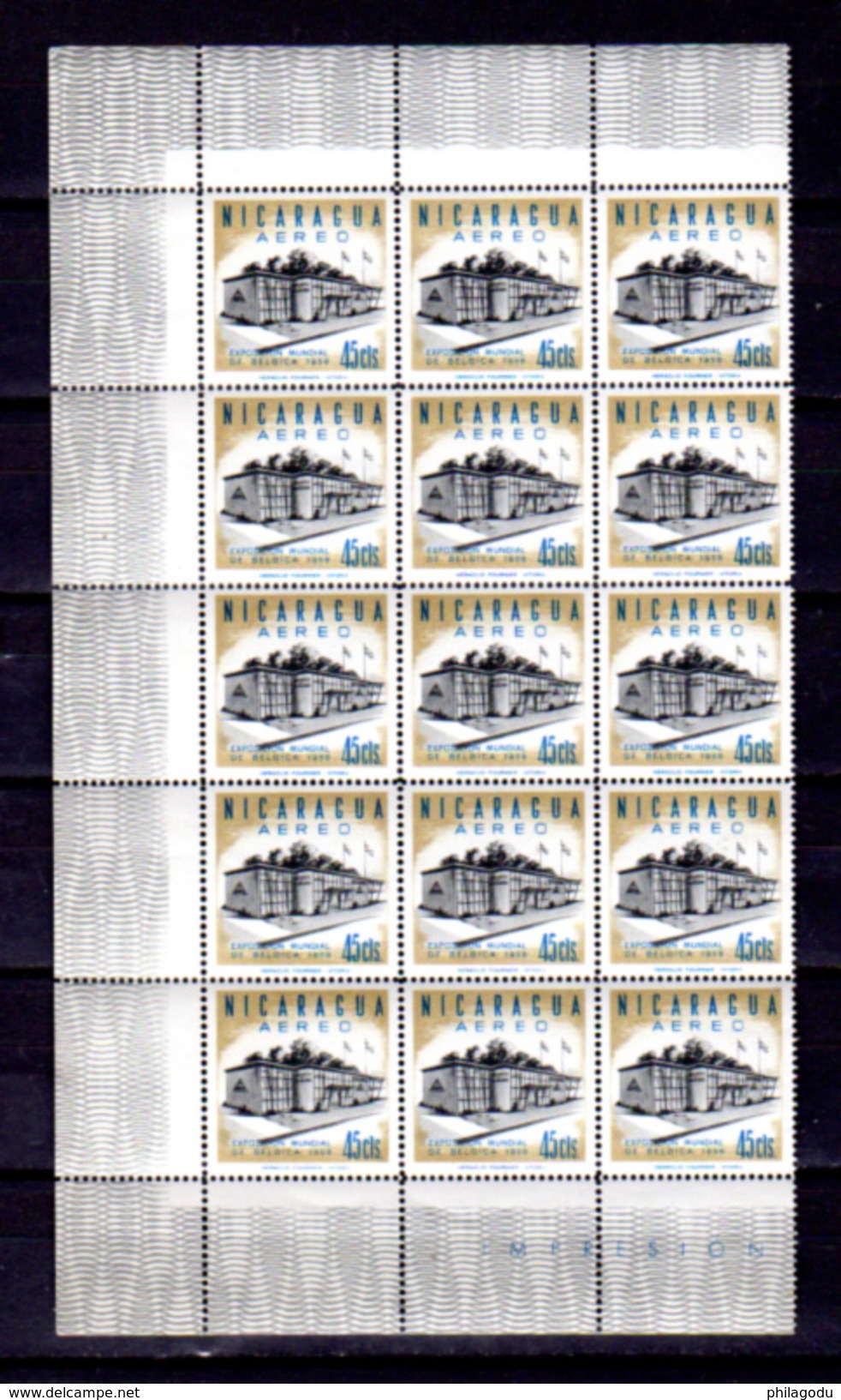 1958   Nicaragua,15 X  PA 375 / 380**, Cote 86 €, - 1958 – Bruselas (Bélgica)