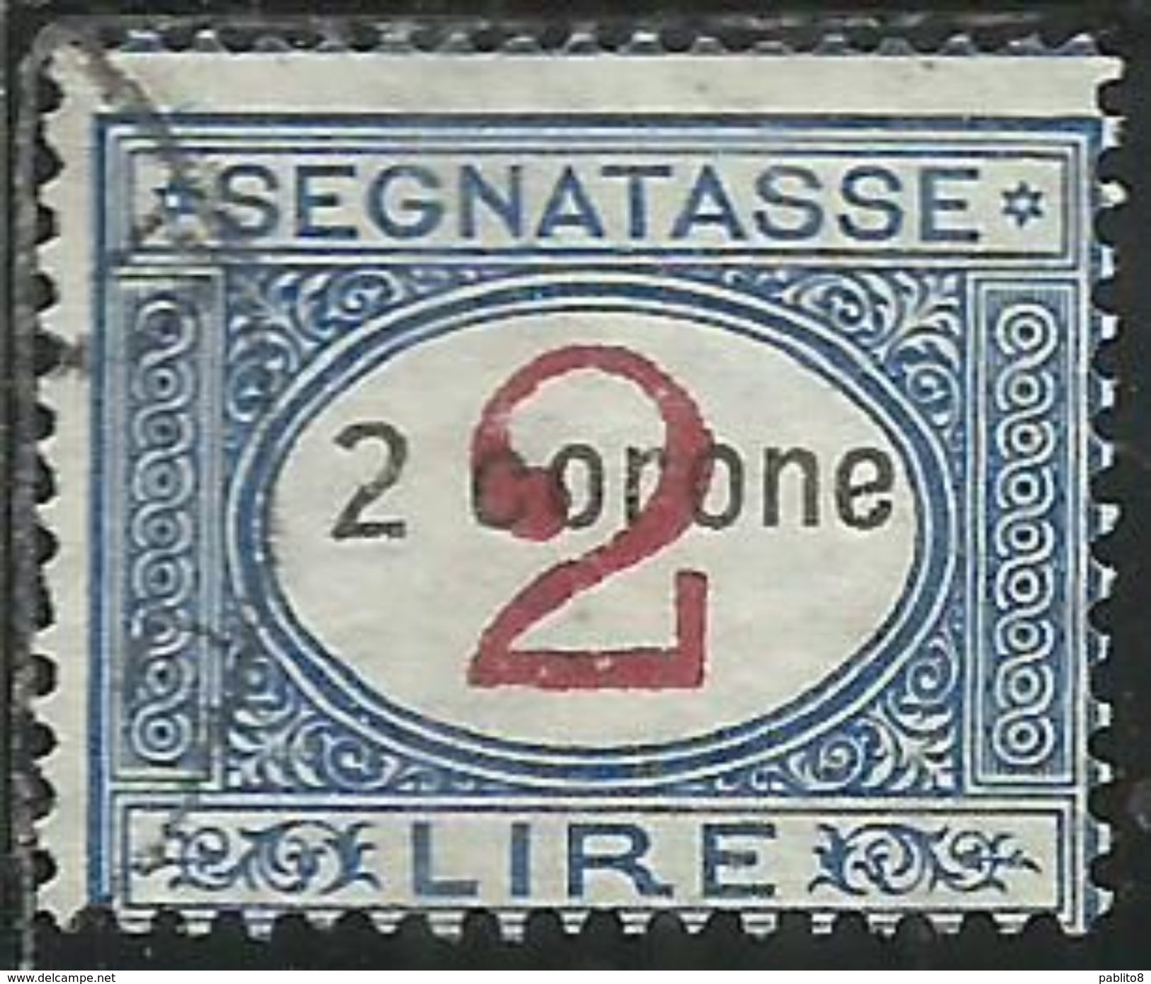 DALMAZIA 1922 SEGNATASSE TAXES TASSE POSTAGE DUE TAXE C 2 CORONE SU 2 LIRE USATO USED OBLITERE' - Dalmatien