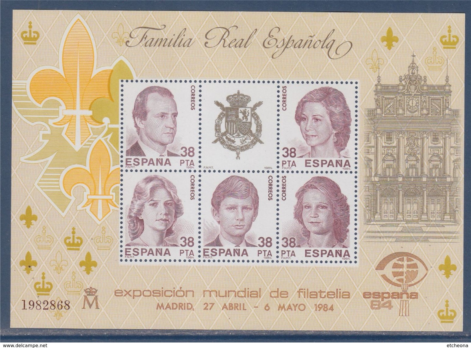 = España84 Famille Royale Roi Juan Carlos 1er Reine Sophie Infante Christina, Prince Felipe Et Infante Elena, Bloc Neuf - Blocs & Hojas