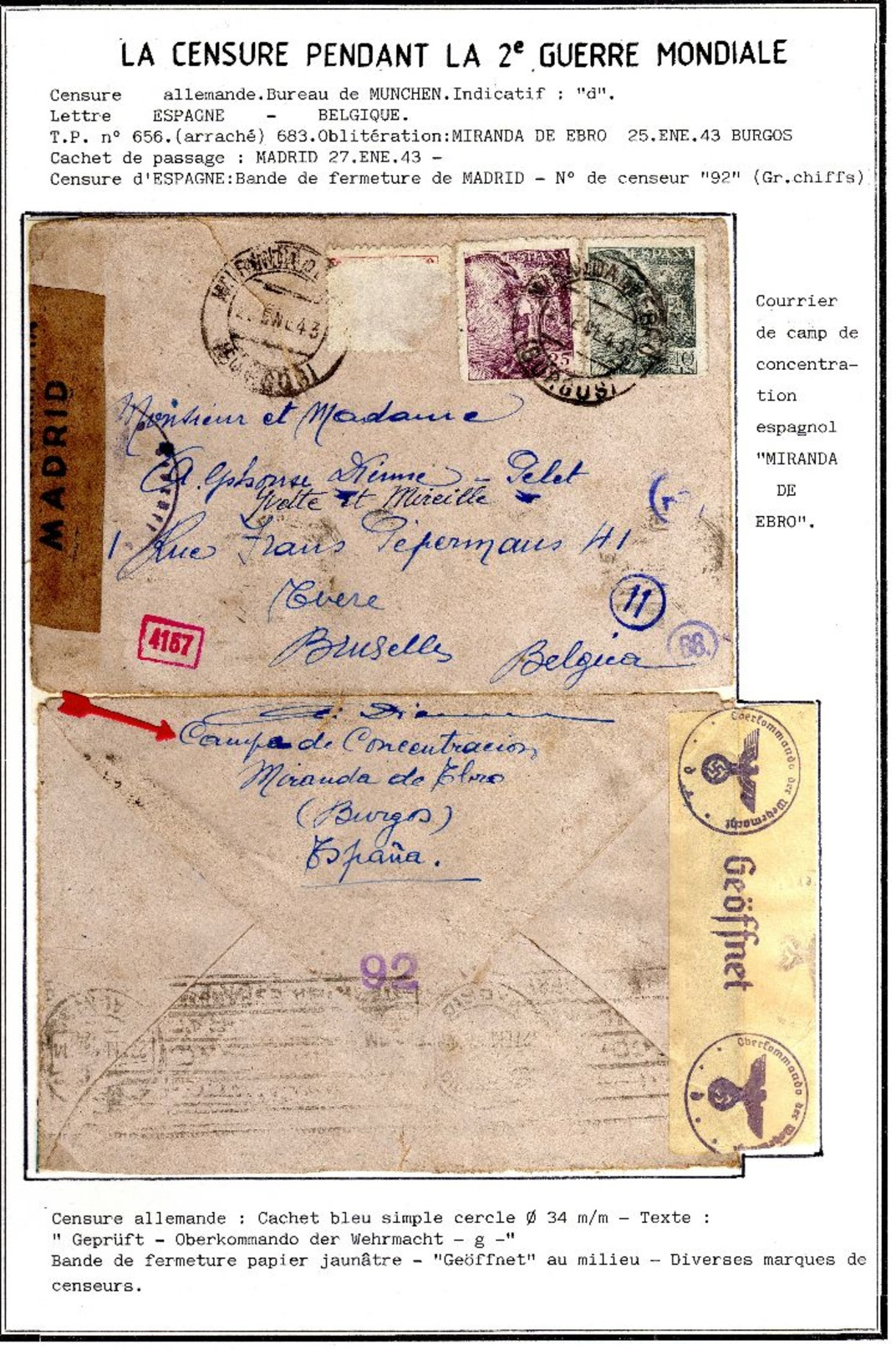 Camp De Concentration De "MIRANDA De EBRO (Borgos)" 11 Documents Du 24/09/42 Au 21/10/43 Exceptionnel RR 11 Scans 675€ - Guerre 40-45 (Lettres & Documents)