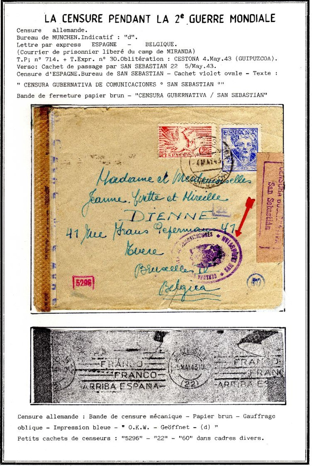 Camp de concentration de "MIRANDA de EBRO (Borgos)" 11 documents du 24/09/42 au 21/10/43 Exceptionnel RR 11 scans 675€