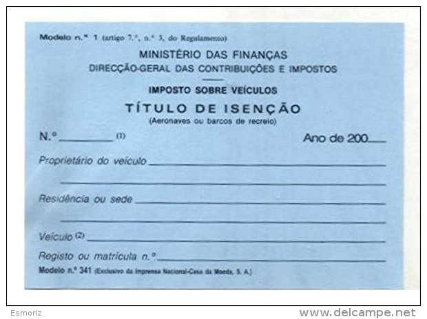 PORTUGAL, Automobile Licence - Neufs