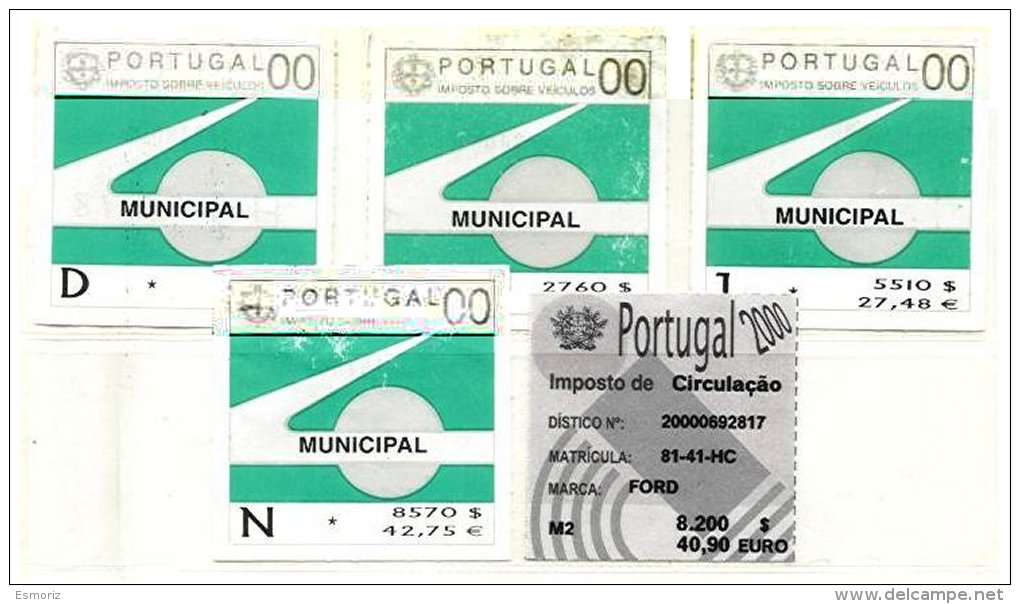 PORTUGAL, Automobile Licence, PB 822, 825, 828, 831, 841, Cat. &euro; 22 - Ongebruikt