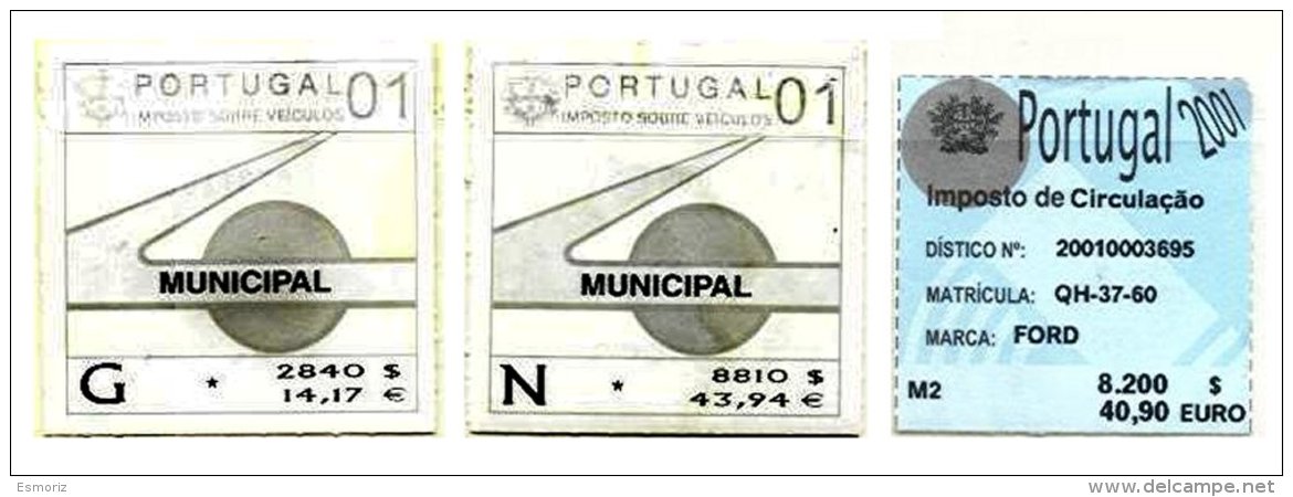 PORTUGAL, Automobile Licence, PB 856, 862, 872, Cat. &euro; 15 - Neufs